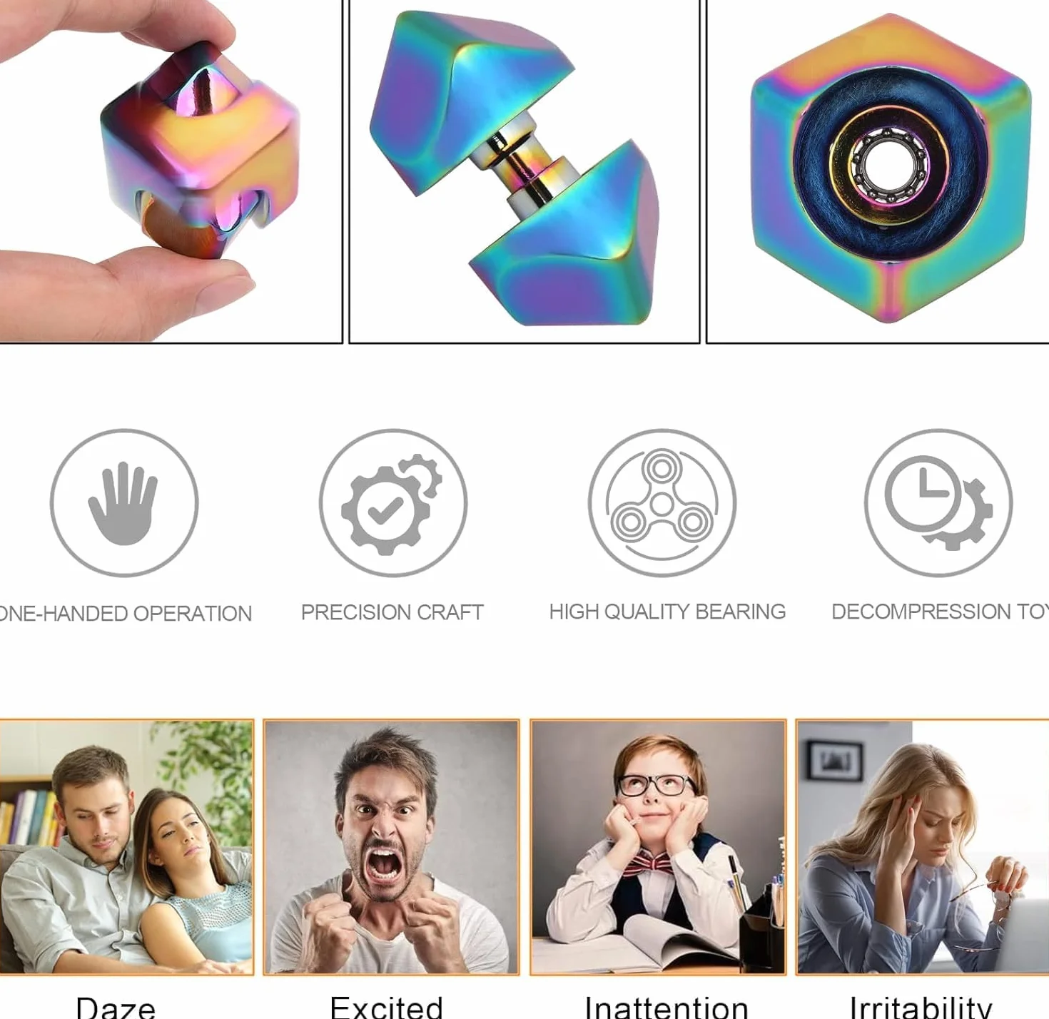 Fdget Spinner, zabawka 2 w 1, z metalu, dla dzieci i dorosłych, redukuje stres (kolorowa)