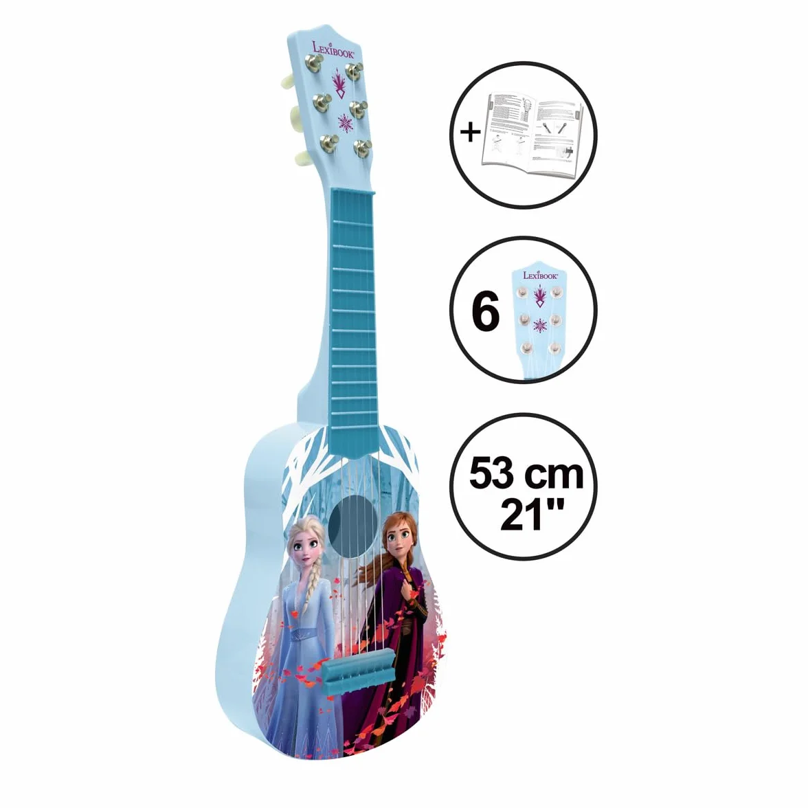 Lexibook Disney K200FZ Kraina Lodu Elsa My First Guitar dla Dzieci, 6 Strun Nylonowych, Długość 53 cm, Przewodnik w Zestawie, Niebieski, Fioletowy, K200FZ