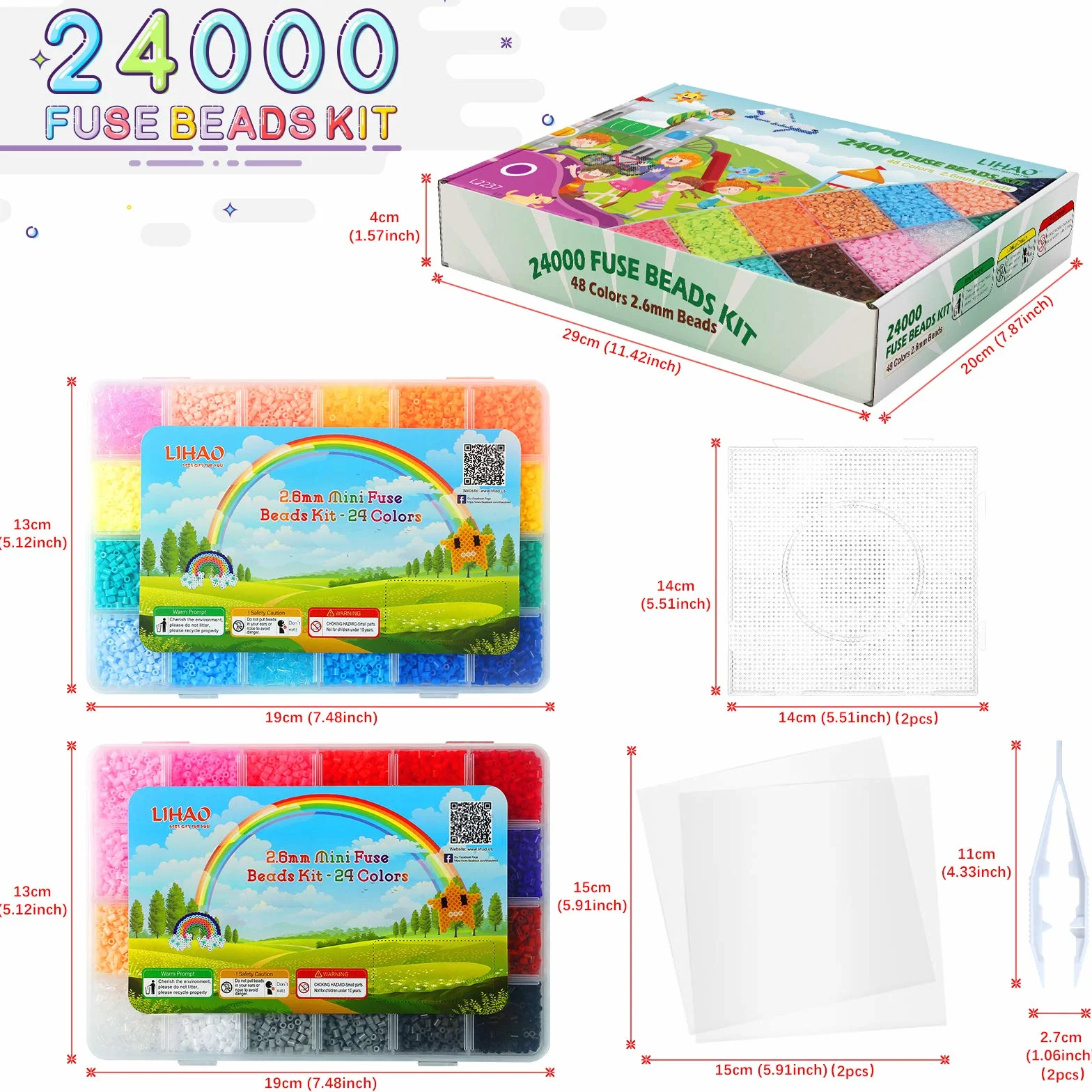 LIHAO zestaw 24000 koralików do prasowania 2,6 mm 48 kolorów