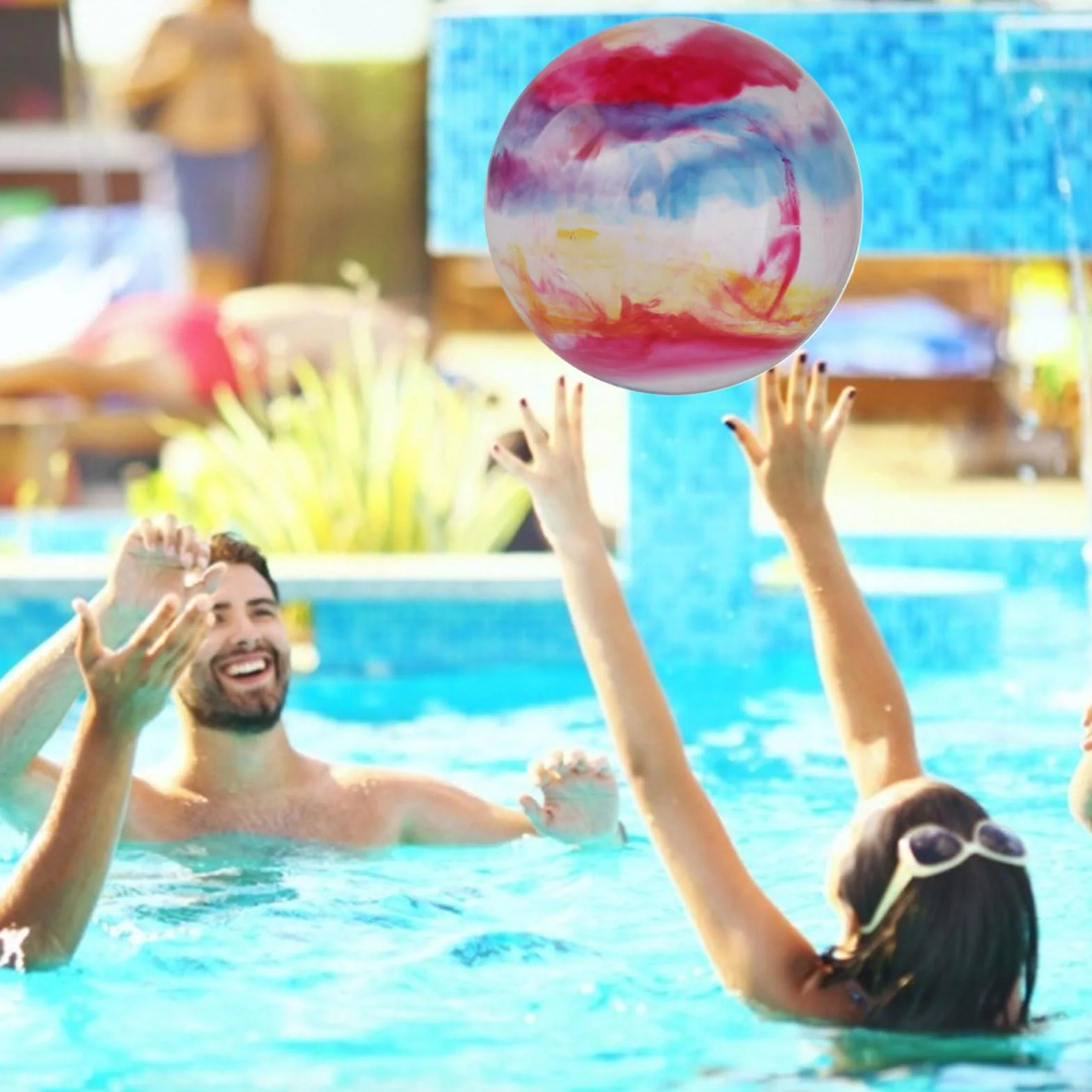 Beach Ball 3-Pack Marbleized Inflatable Pool Toys 15/18 Inches Lightweight Outdoor