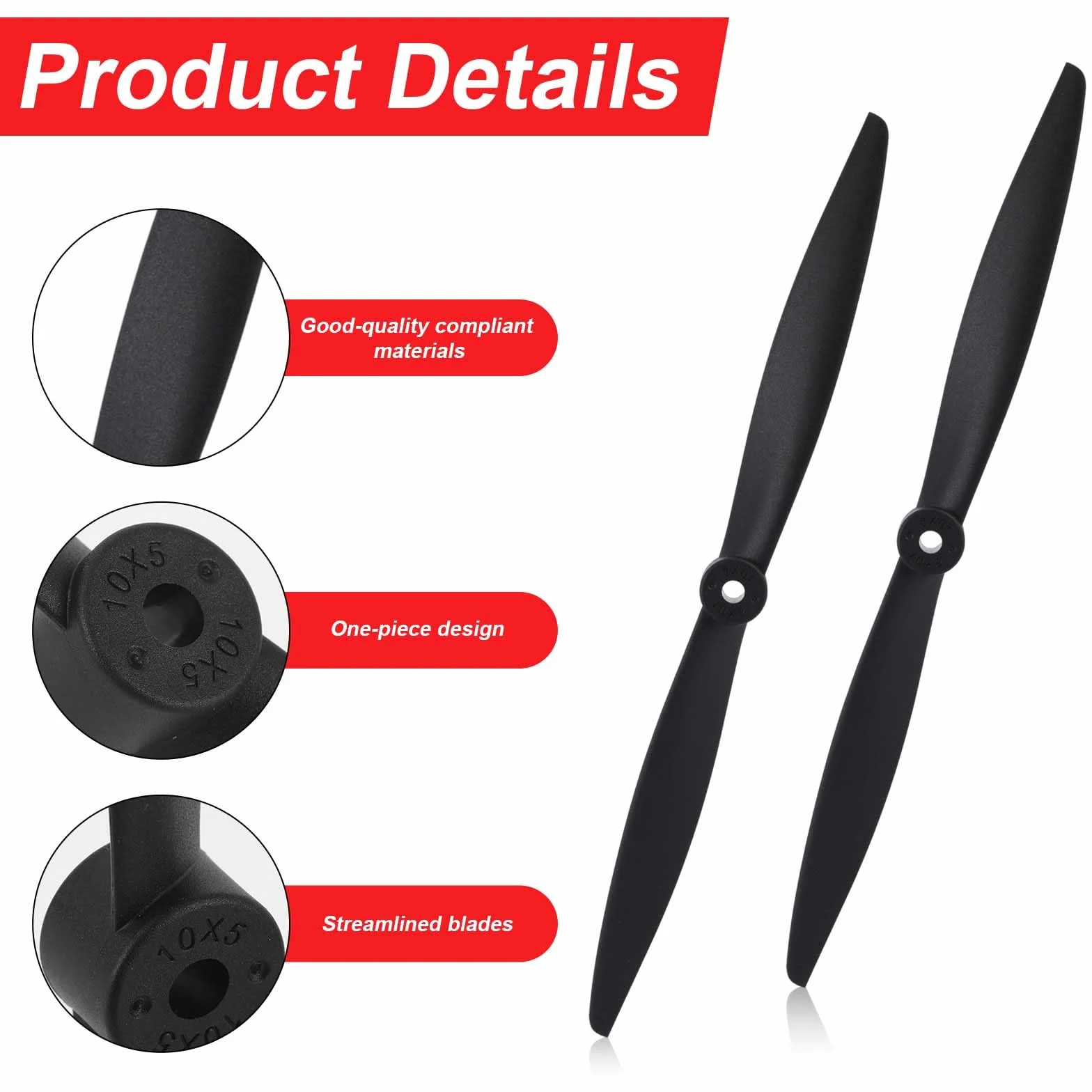 2szt 2-Łopatowy RC Śmigło 10x5 Kompatybilny z FMS 1200mm Super EZ & 1220mm Ranger FMSPROP022, Wysoka Wydajność Plastik Zamiennik Śmigło dla RC Samolot Modele (Czarny)