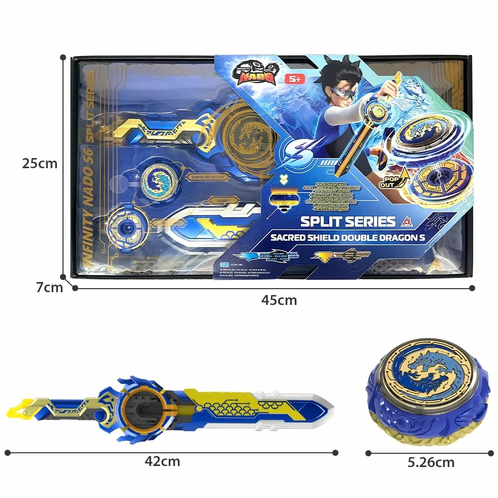 Infinity Nado Beyblade Nado Spinning Top, metalowa zabawka dla chłopców od 5 lat, seria Split – Sacred Shield Double Dragon S