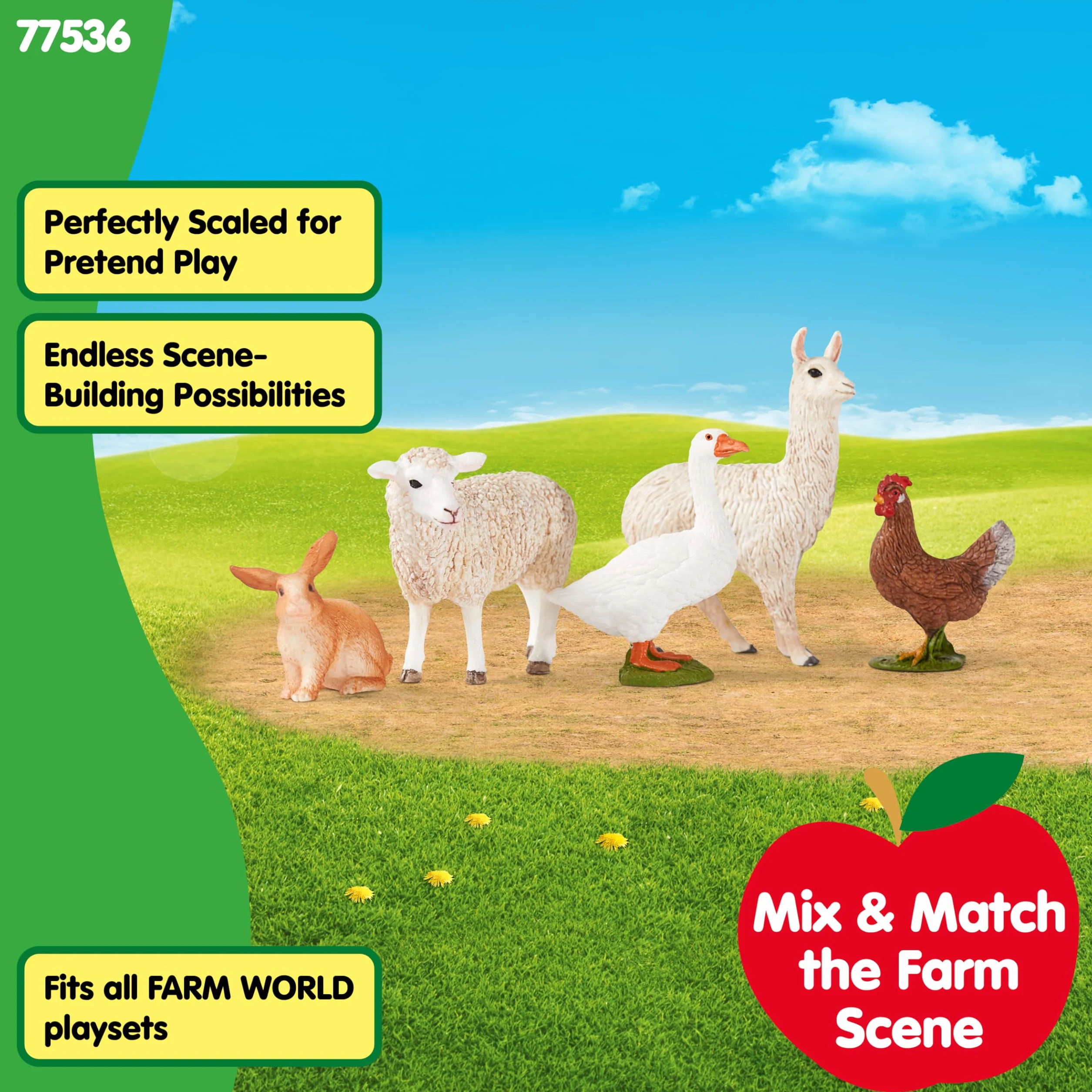 schleich FARM WORLD | Zestaw zwierząt z farmy 77536 z królikiem, gęsią, kurą, owcą i lamą | zabawka farmerska od 3 lat | szczegółowy zestaw 5-częściowy | tylko w Amazon