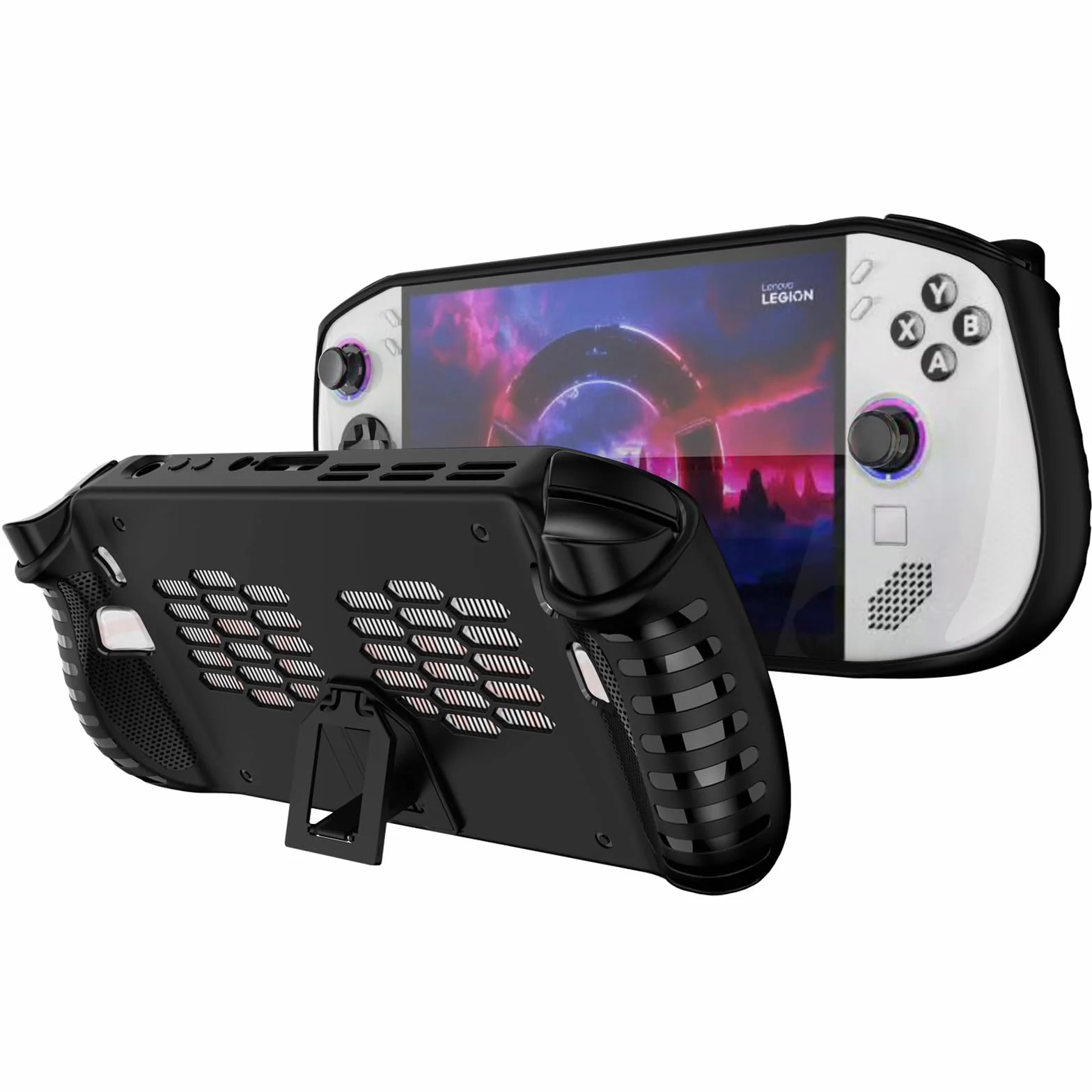 Etui Ochronne do Lenovo Legion Go S 8" Konsola do Gier 2025,TPU Miękki Torba Pokrowiec Etui Powłoki z Grip i Podpórką do Legion Go S Wyświetlacz Gaming Handheld Console,Czarny