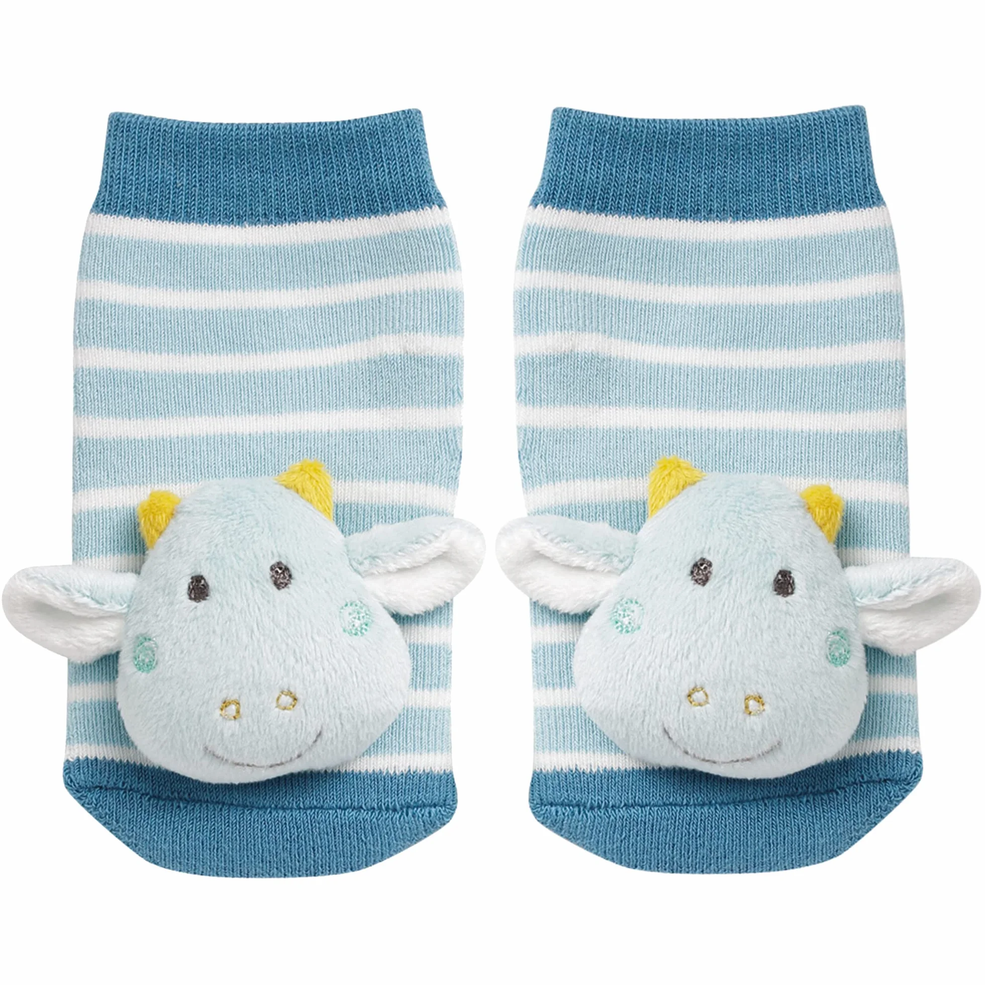 Fehn Rasselsöckchen Drache/Activity-Babysöckchen mit niedlichen Tier-Köpfchen zum Greifen, Rasseln, Strampeln & Geräusche erzeugen, Lernspielzeug für Babys von 0-12 Monaten, Einheitsgröße