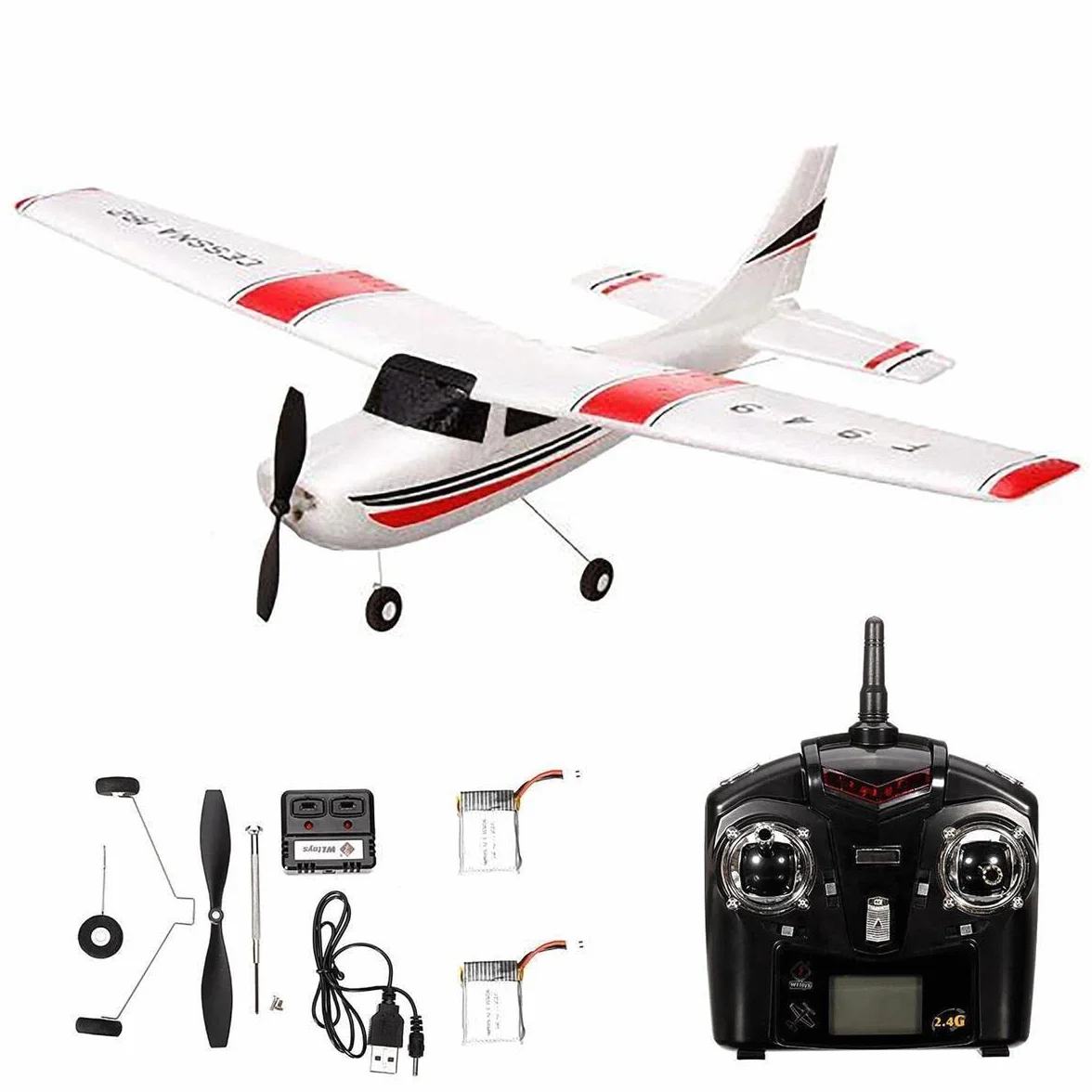 efaso WLToys F949 3-kanałowy samolot RC 2,4 GHz Cessna-182 – wytrzymały materiał EPO, 3-krotny silnik bez rdzenia, kompletny RTF z 2 akumulatorami
