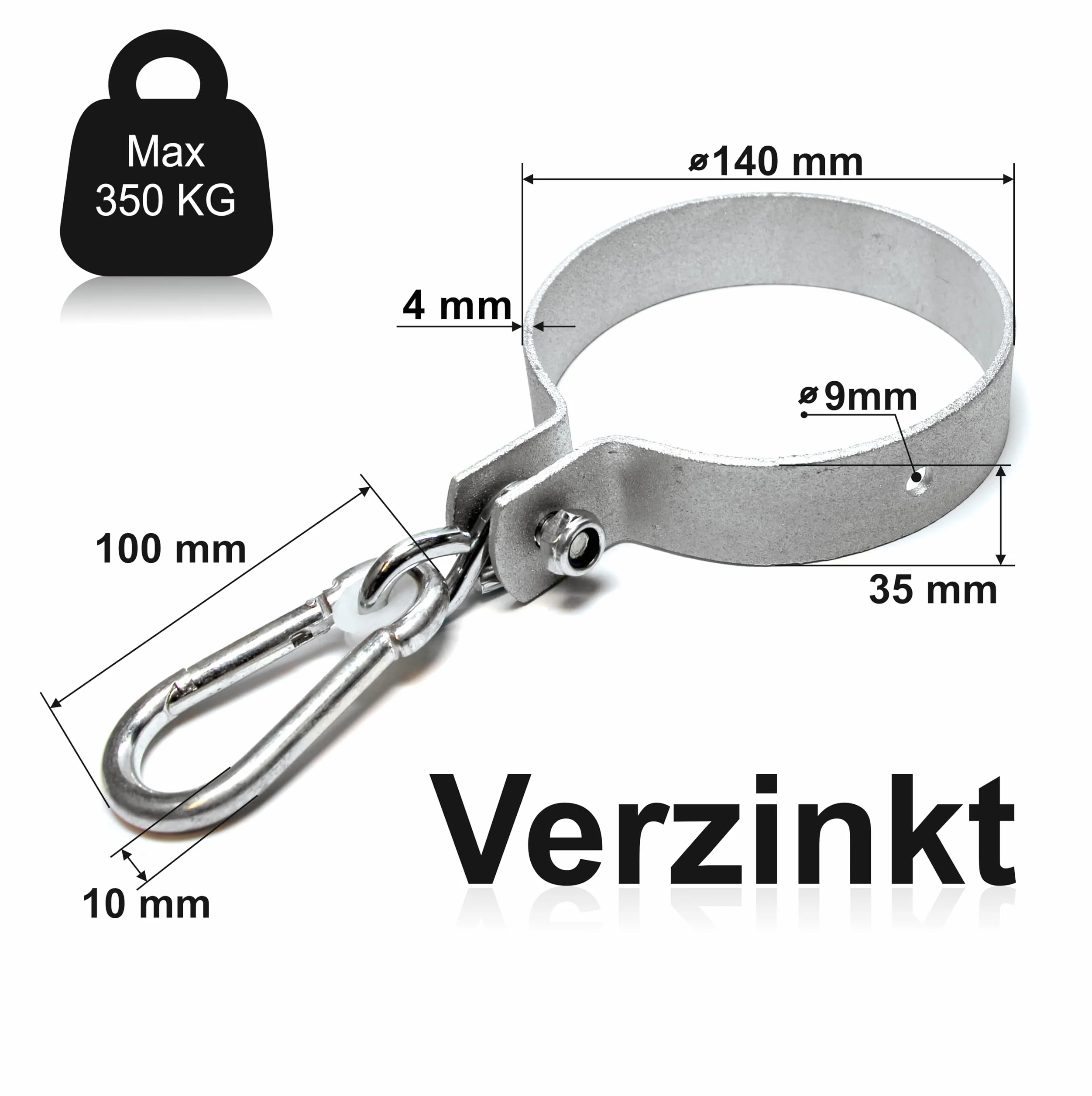 PRIOstahl Klamra do huśtawki 140 mm hak do mocowania huśtawki karabińczyk obejma