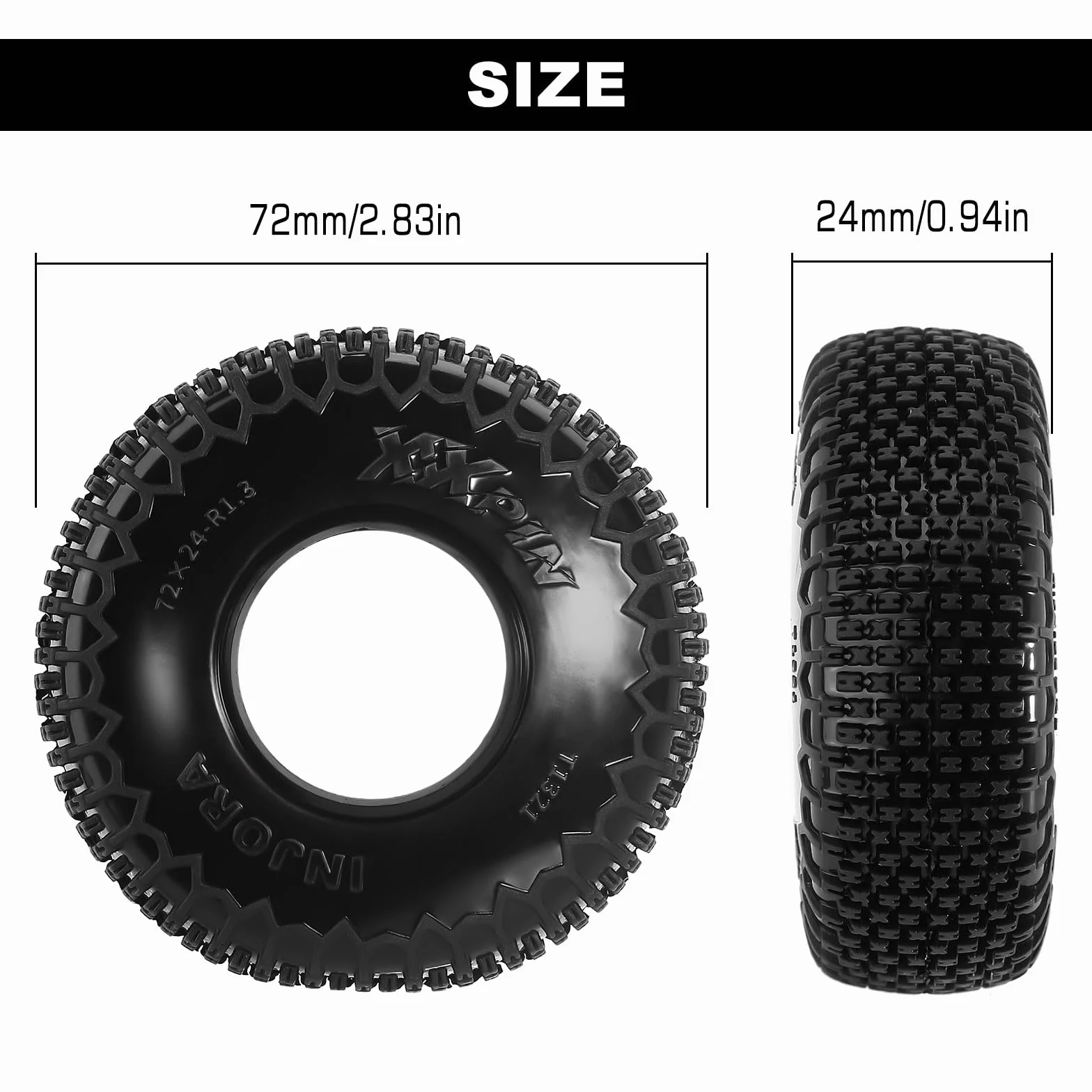 INJORA 1,3" XHX opony rysunkowe dla TRX4m SCX24, 72 * 24mm, S5 Compound, 4 sztuki