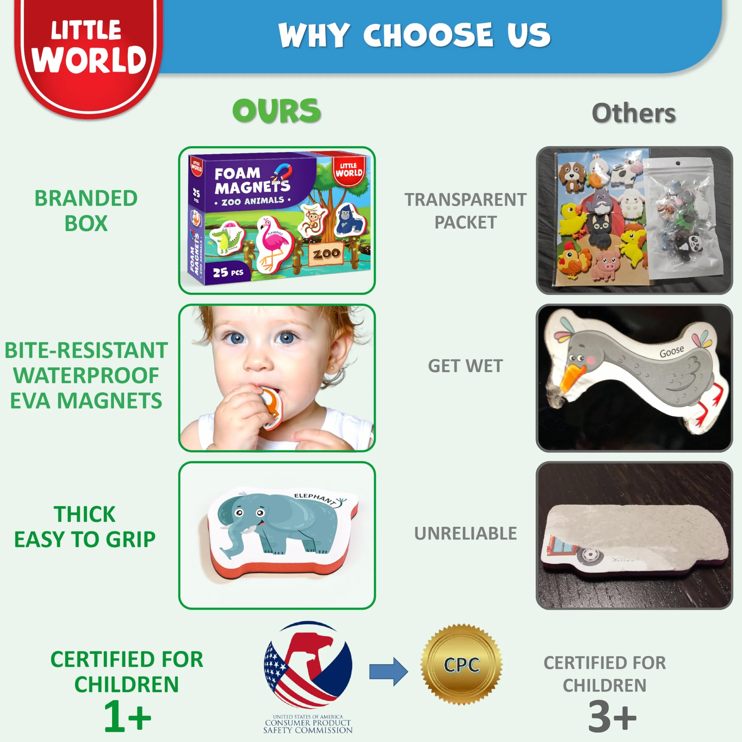 Little World 27 schuim koelkastmagneten voor peuters - grote peutermagneten - koelkastmagneten voor kinderen - koelkastmagneten voor kinderen - babymagneten - dierenmagneten voor kinderen op koelkast