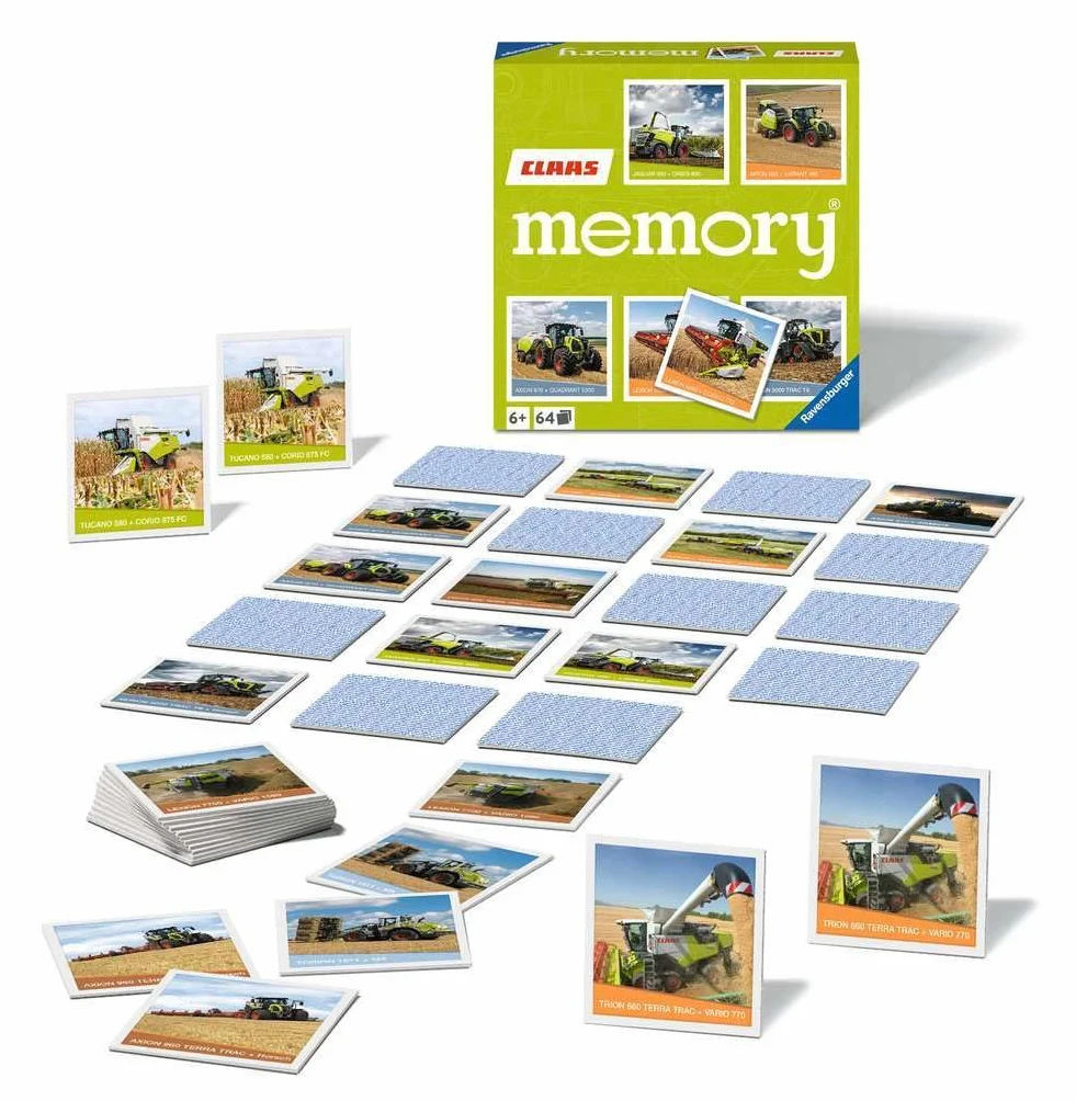 Ravensburger CLAAS memory - 20882 - klasyczna gra dla wszystkich fanów maszyn rolniczych, gra pamięci dla 2-8 graczy w wieku 6 lat i starszych