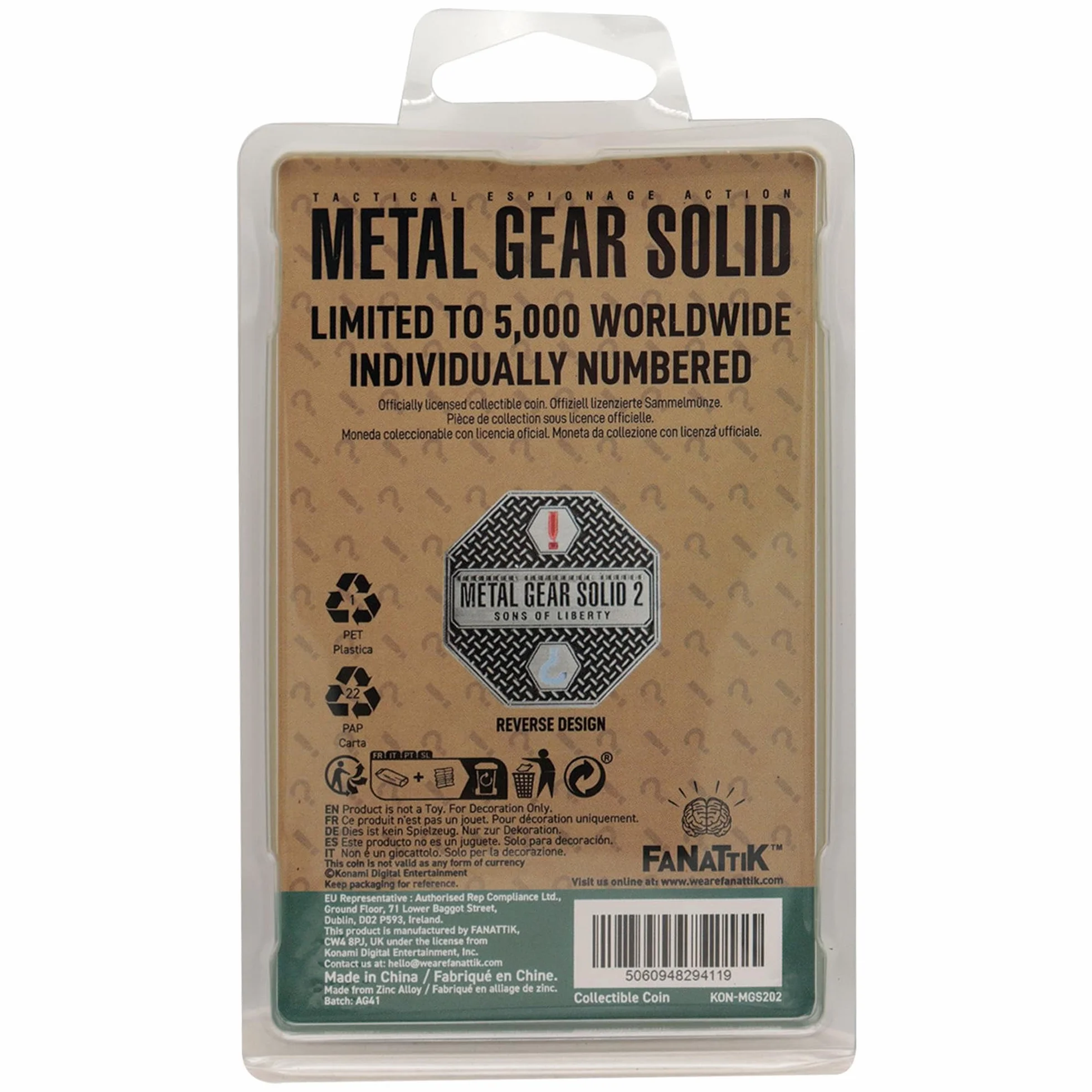 FaNaTtik Metal Gear Solid 2 Raiden limitowana edycja kolekcjonerska moneta – oficjalnie licencjonowana, 5000 na całym świecie, edycja kolekcjonerska, prezent dla graczy