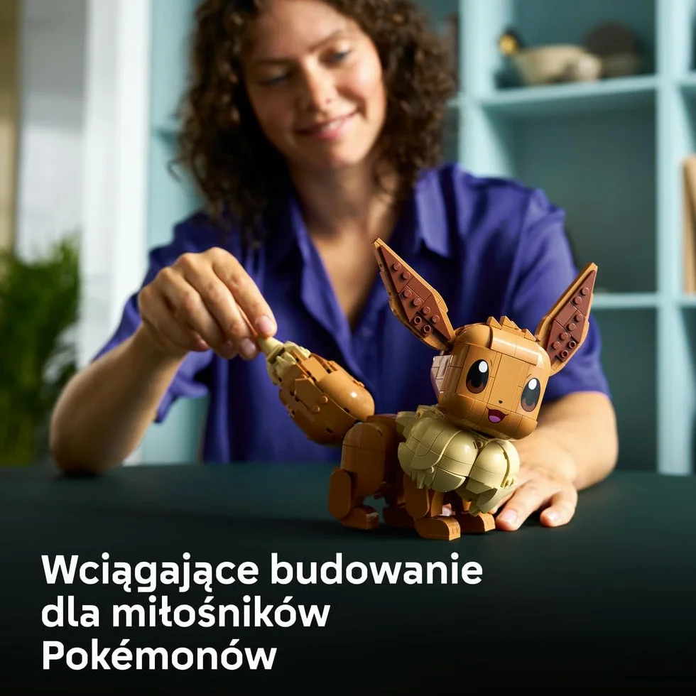 LEGO Pokémon Eevee, zestaw klocków konstrukcyjnych dla dorosłych, ruchoma figurka kolekcjonerska, szczegółowy model Pokémona, pomysł na prezent dla gracza, dla par i fanów gamingowych dekoracji 72151