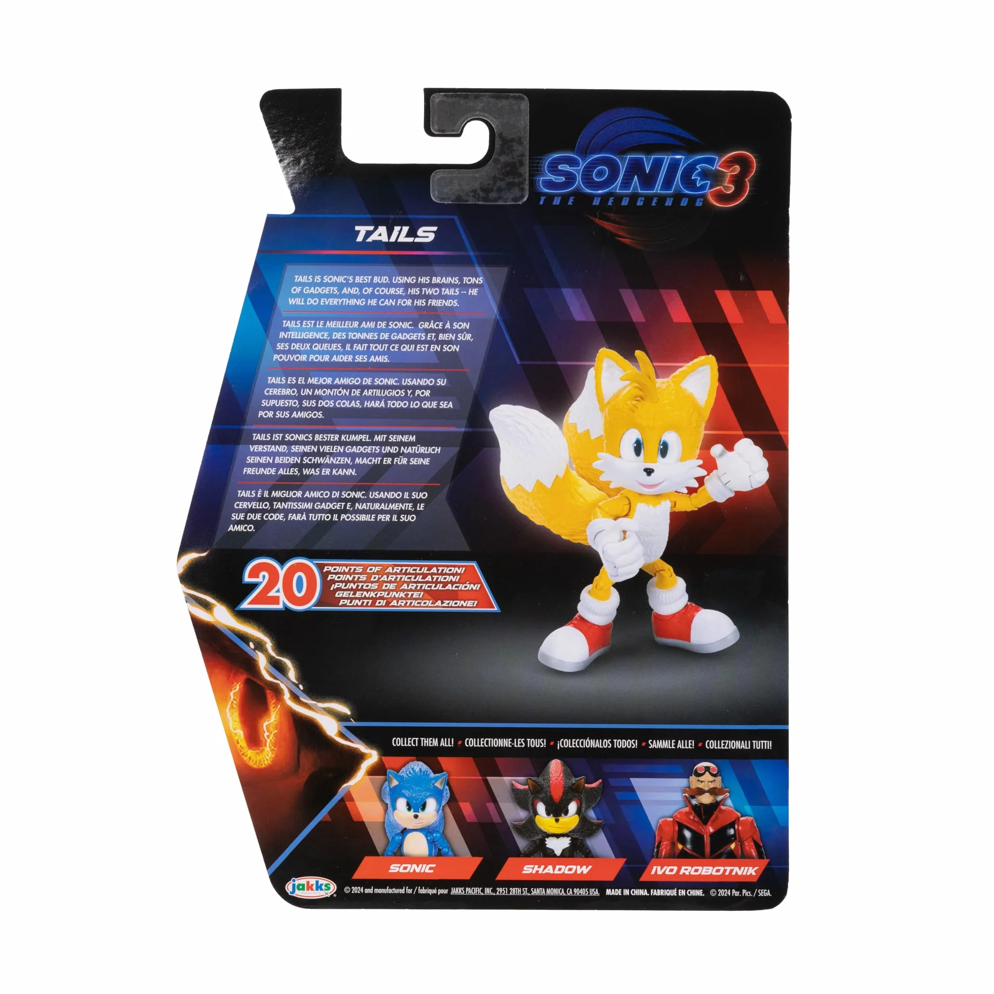Sonic The Hedgehog Sonic 3 Movie Tails kolekcjonerska figurka Jakks Pacific 13 cm wysoko przegubowa oficjalna licencja