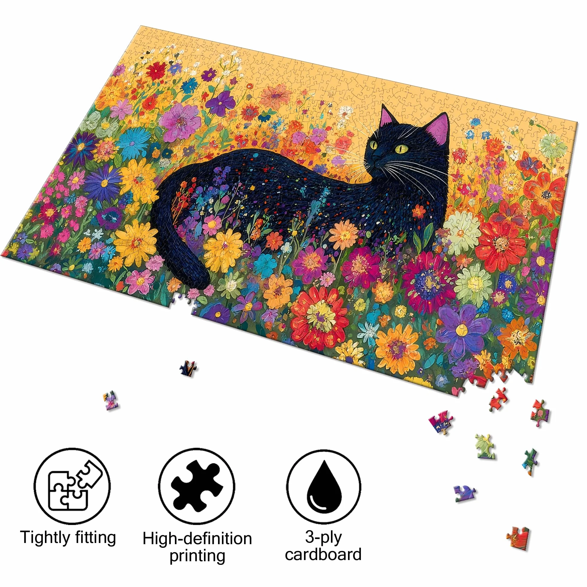Bimkole Kwitnący Kot Puzzle Dla Dorosłych 1000 Elementów, Kwiat Puzzle Papierowe 1000 Elementów – Zabawna I Wymagająca Układanka Dekoracyjna Dla Całej Rodziny, 80 X 41 cm