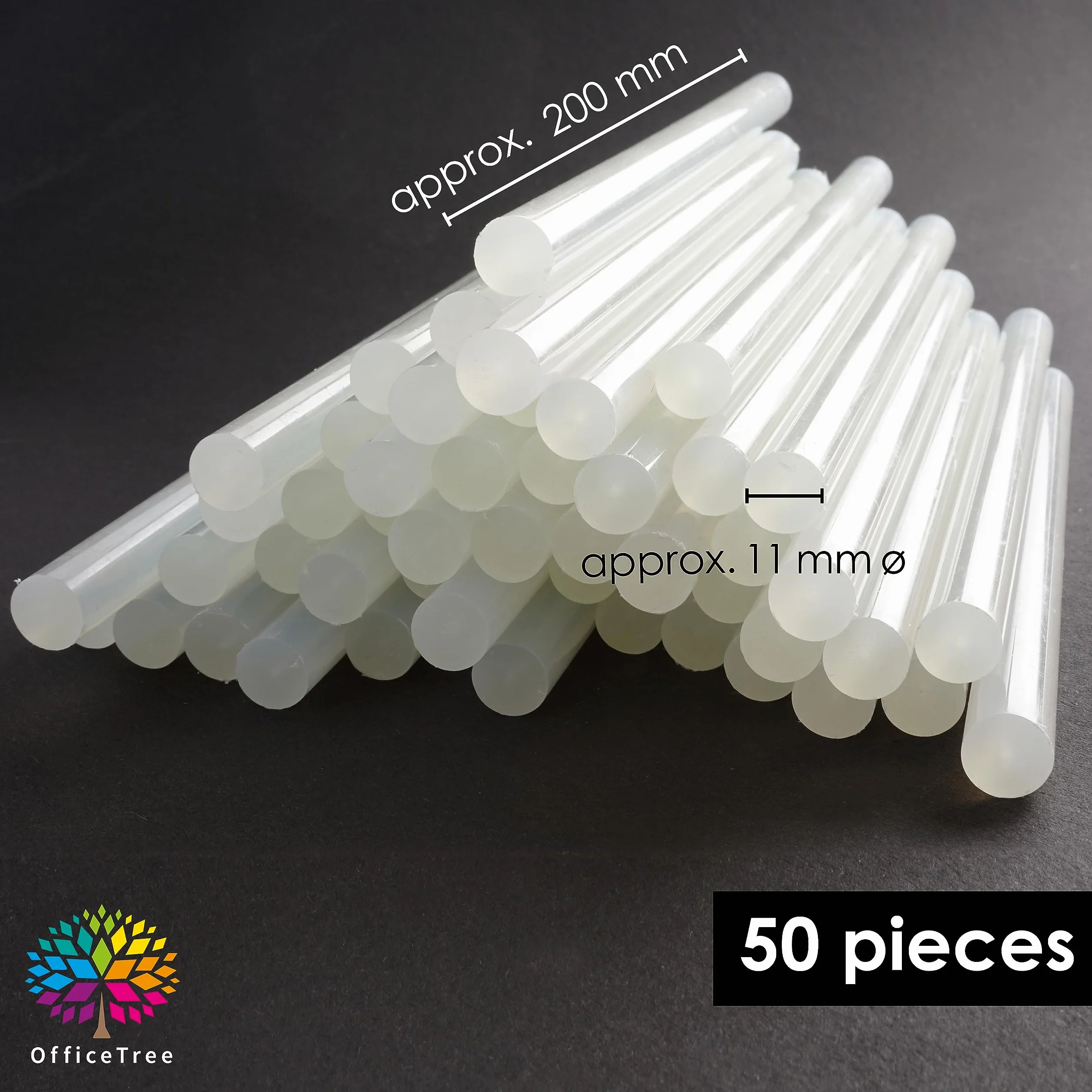 OfficeTree 45x Wkłady Klejowe na Gorąco 11 mm x 200 mm - Mocne i Szybkoschnące - Klej do Pistoletu na Gorąco - 2 Nakładki Ochronne na Palce