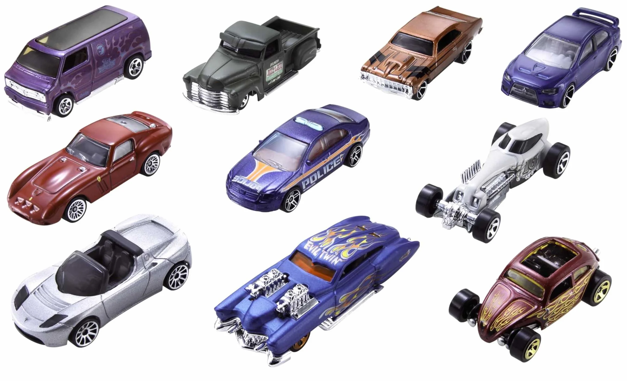 Hot Wheels - Zestaw 10 zabawkowych ciężarówek i samochodów w skali 1:64 dla dzieci i kolekcjonerów, style mogą się różnić, 54886
