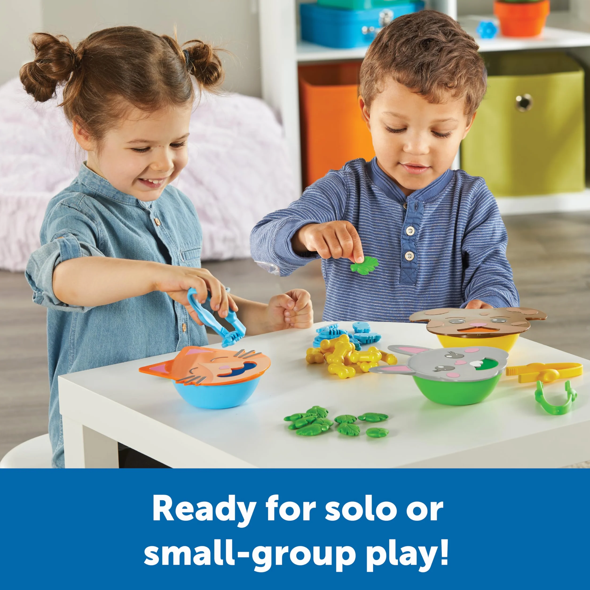 Learning Resources Fine Motor Feeding Friends, 39 sztuk, dla dzieci w wieku od 3 lat, zabawki dla maluchów, zabawki Montessori, zajęcia edukacyjne w wieku przedszkolnym