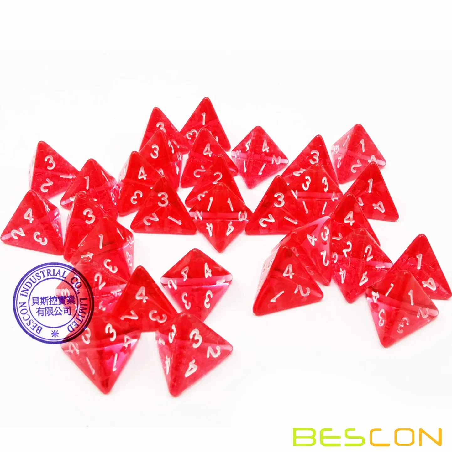 Bescon Mini przezroczyste czerwone kości k4 30 szt. butelka z miksturą leczniczą, 30 sztuk mini czerwonych kostek k4 do gier RPG, pakiet mikstur leczniczych w szklanym słoiku