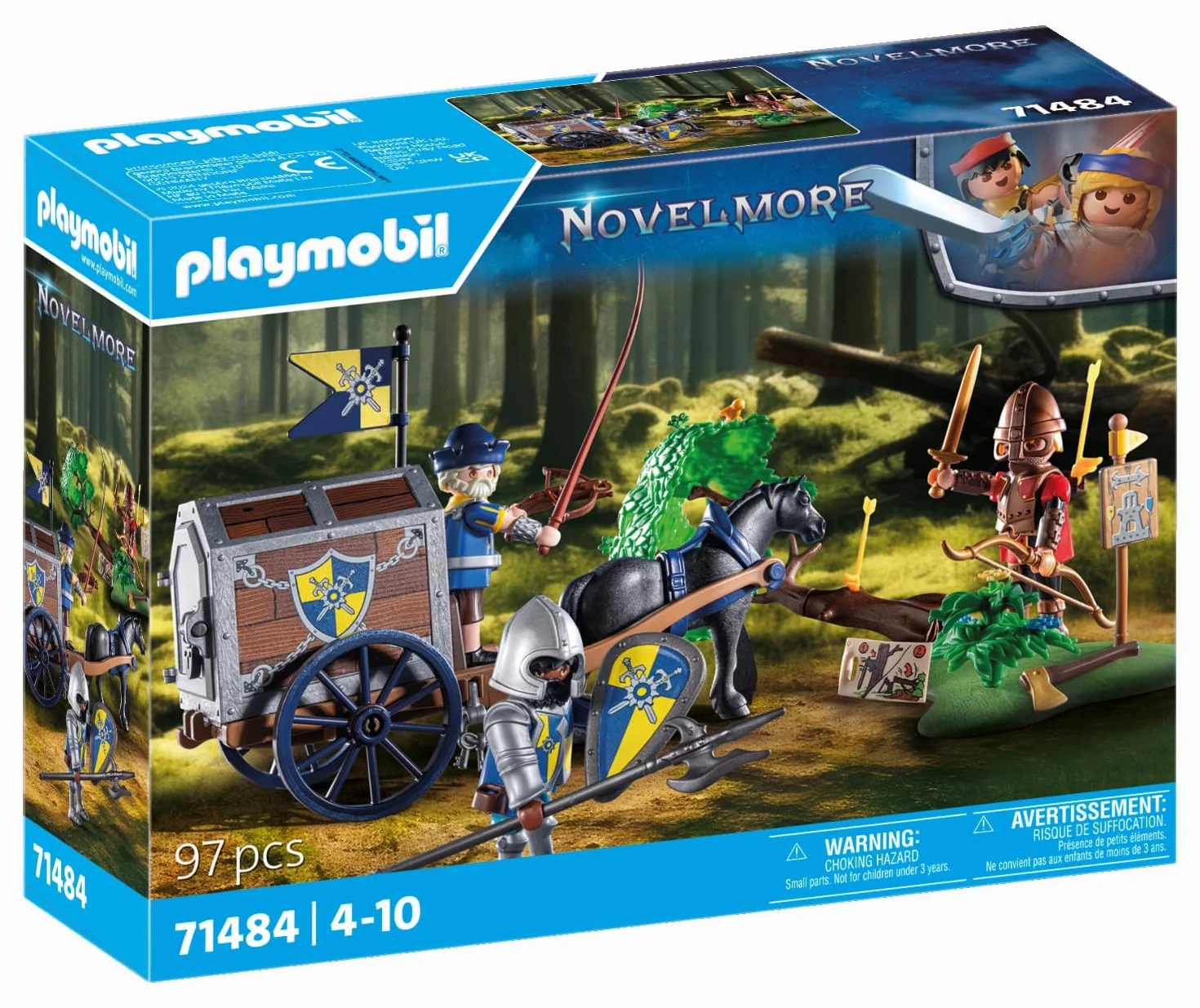 PLAYMOBIL Novelmore 71484 Napad na wóz transportowy, bitwa o złoto, Rycerze Novelmore kontra Burnham Raiders. Zabawne i pomysłowe odgrywanie ról, zabawki dla dzieci w wieku od 4 roku życia