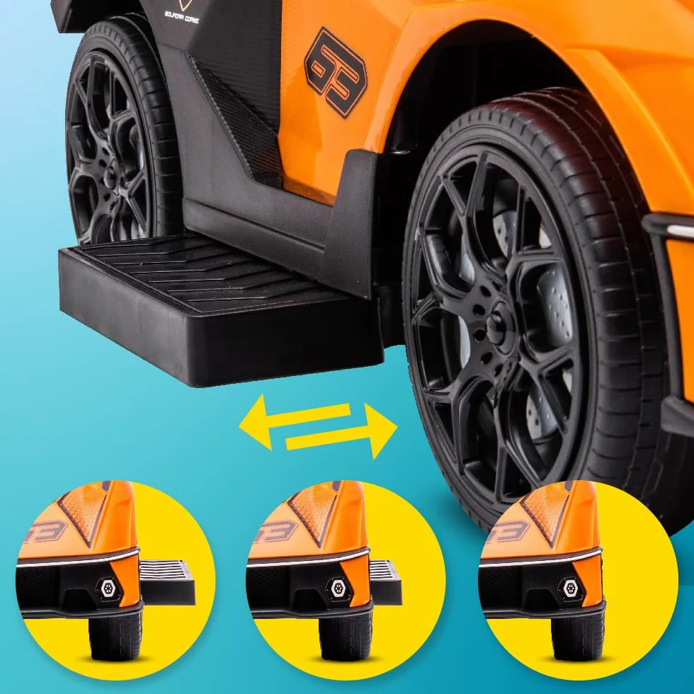 sun baby Jeździk pchacz dla dzieci Lamborghini Essenza SCV12, efekty dźwiękowe, schowek, pchacz sterujący kierownicą, wysuwane podparcie na stopy (Pomarańczowy)
