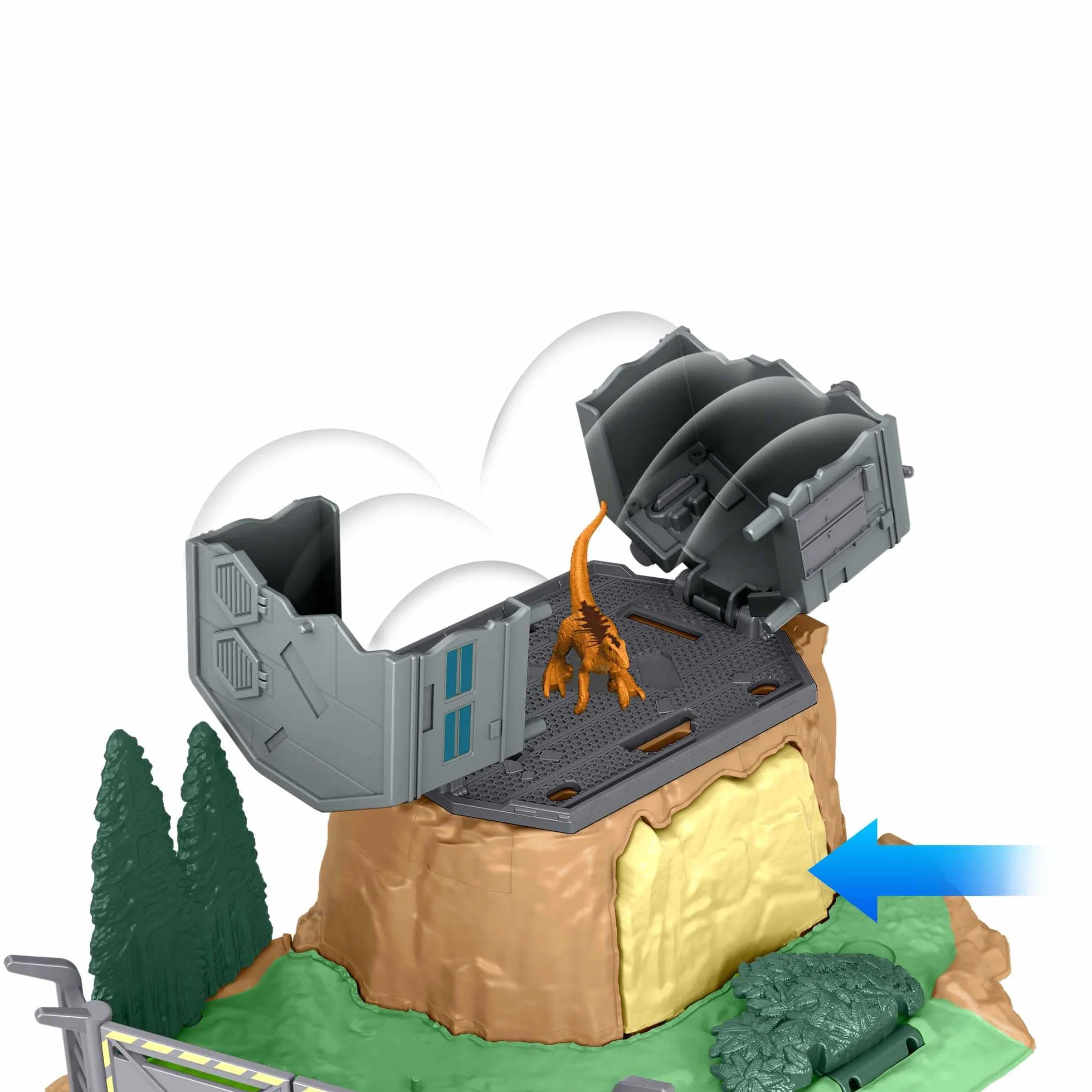 Jurassic World: Dominion Ucieczka dinozaura Minifigurki Zestaw z 2 minifigurkami dinozaurów, kilkoma obszarami zabawy, wyrzutniami i „łamiącymi się” elementami, dla dzieci od 4 roku życia, HFF12