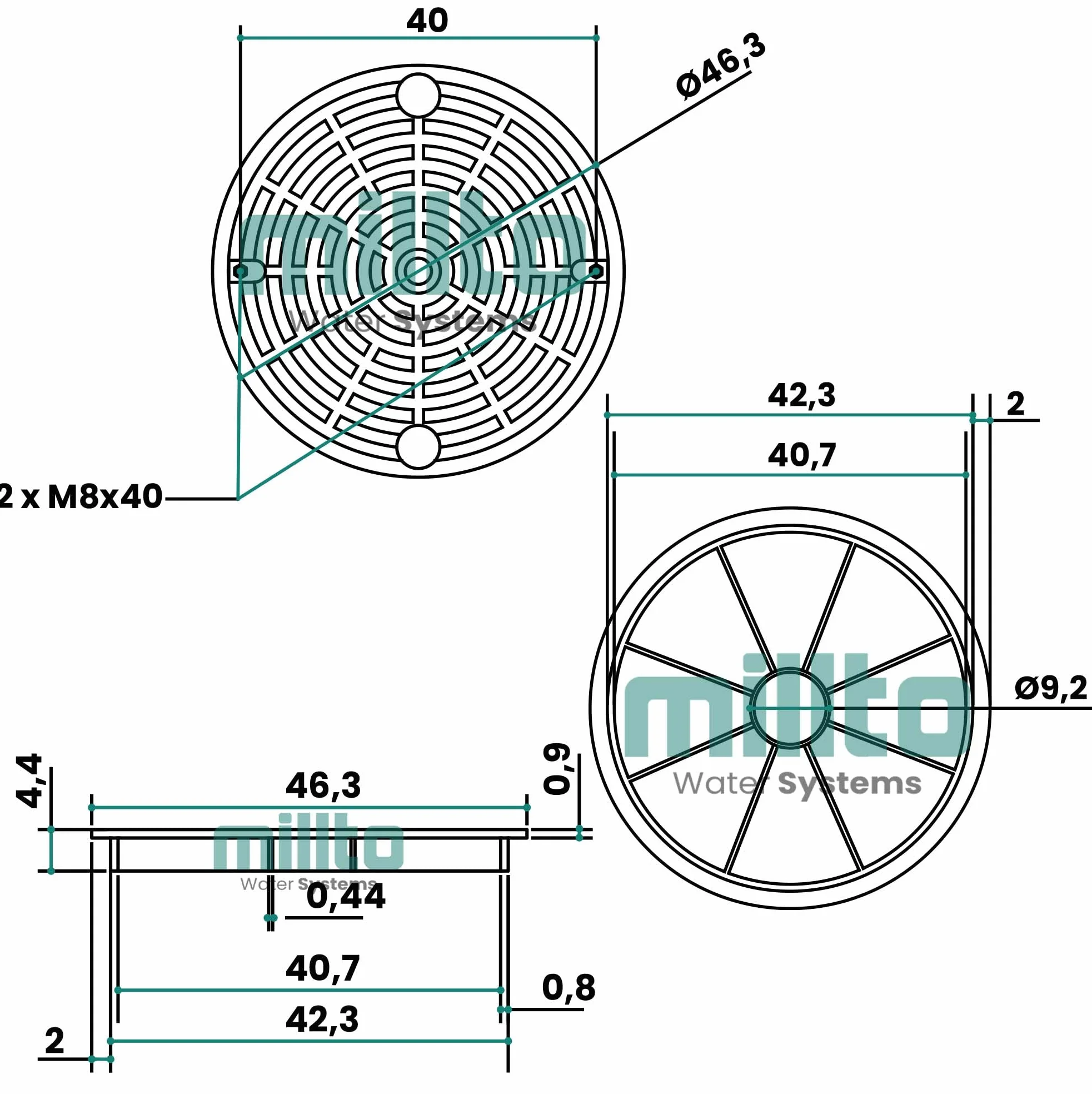Millto™ Pokrywa Dekiel Rury Karbowanej 425 mm Właz Studni kanalizacji Komora Inspekcyjna Do Szamba Czarna Okrągła Rura Spustowa Studzienka