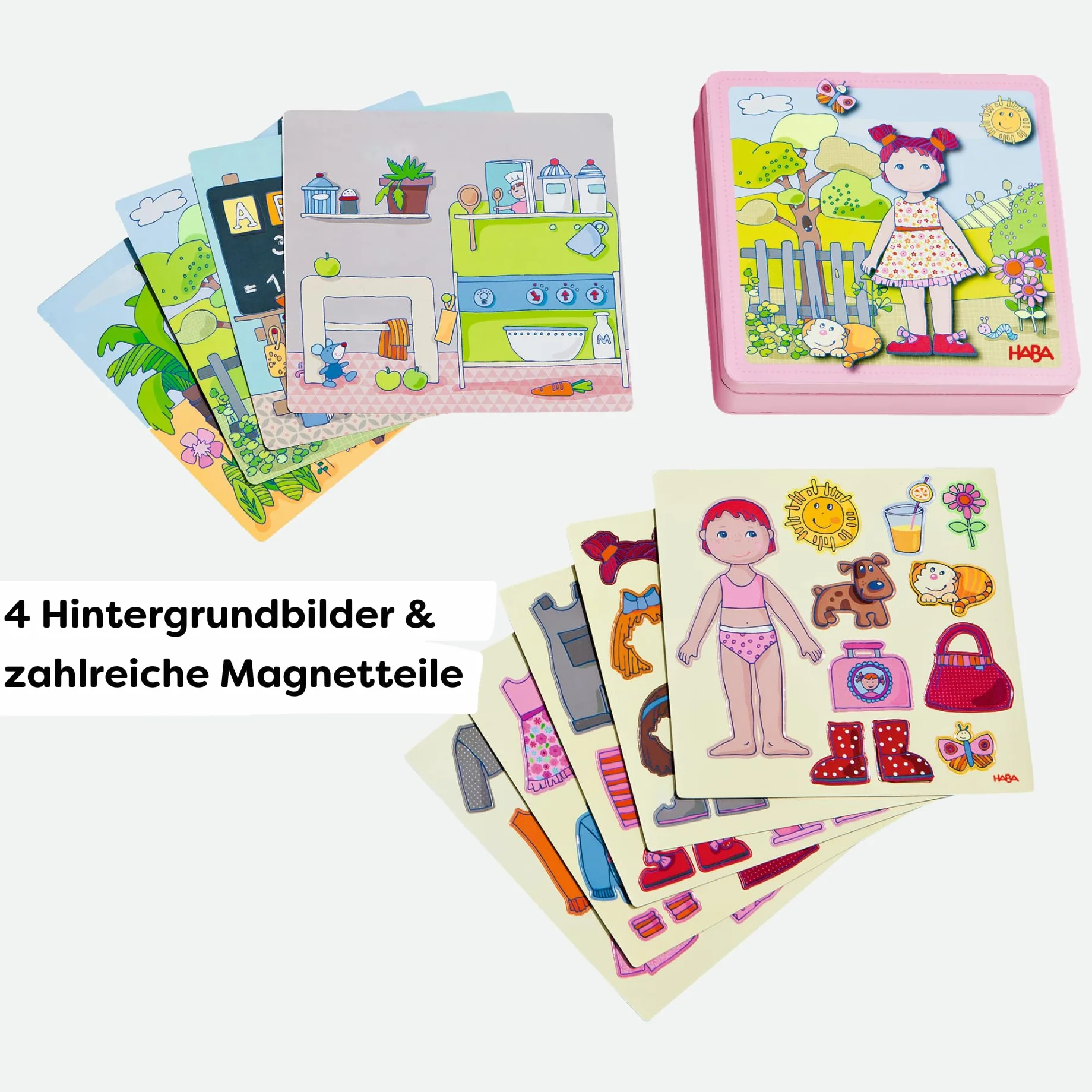 HABA 7392 – pudełko na magnes lalka do przebierania Lilli | urozmaicone puzzle magnetyczne wokół uroczej lalki Lilli | w praktycznym metalowym pudełku