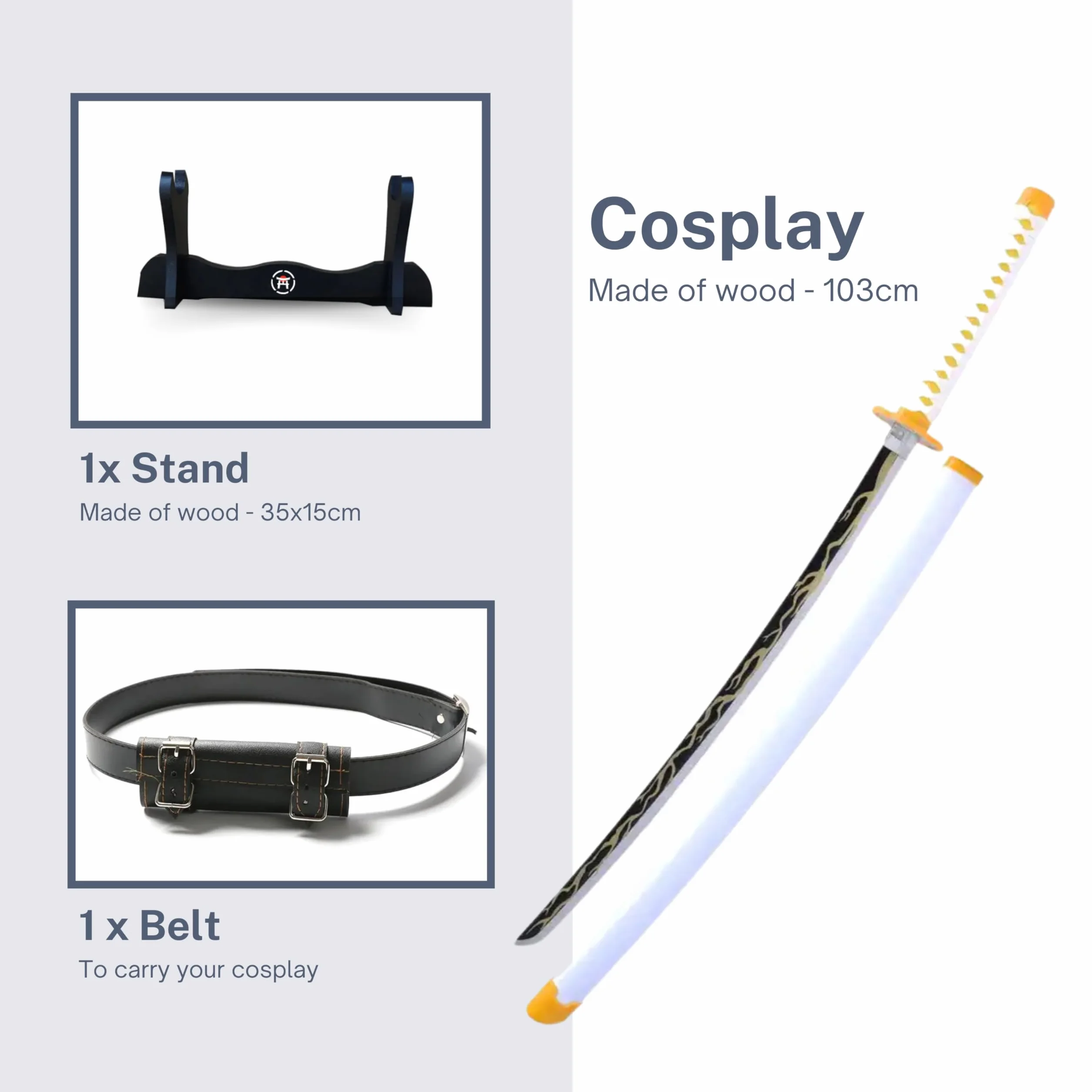 Katana Demon Slayer Drewniany Miecz Replika Mangi Agatsuma Zenitsu z Uchwytem