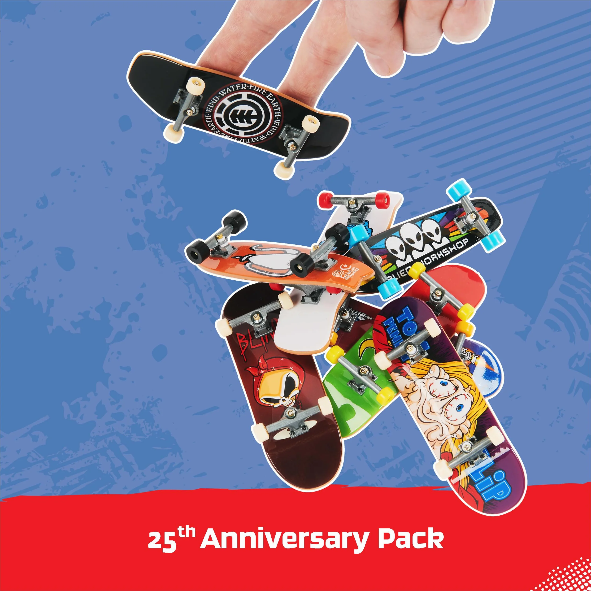 Tech Deck, Podstrunnice z okazji 25-lecia z ekskluzywną figurą, kolekcjonerskie i konfigurowalne mini deskorolki, zabawki dla dzieci od 6 lat