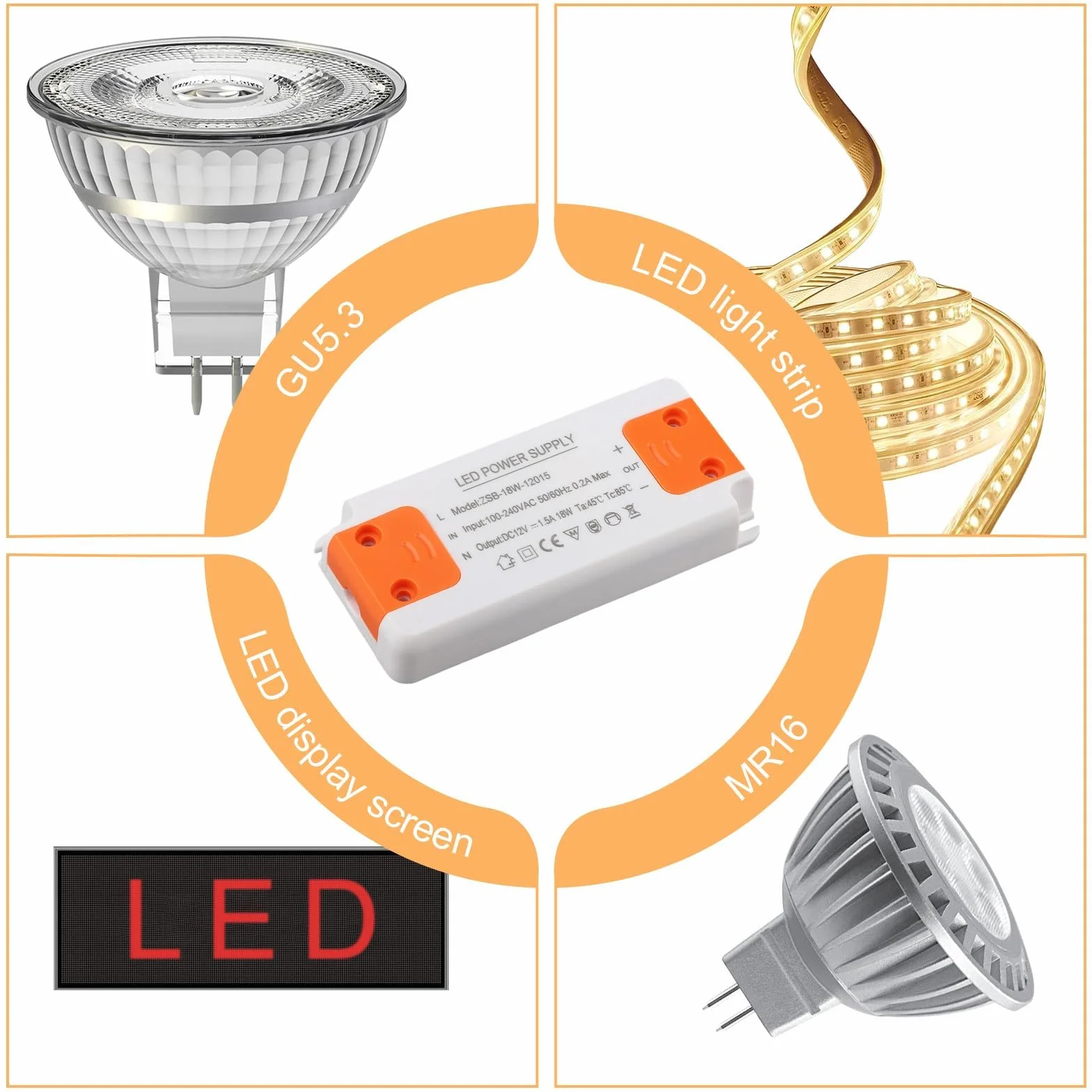 Transformator LED 220 V 18 W, transformator kierowcy, ultra-cienki stały 12 V adapter do GU5.3/MR16 / Cabint Lights/Light Strip/reflektory