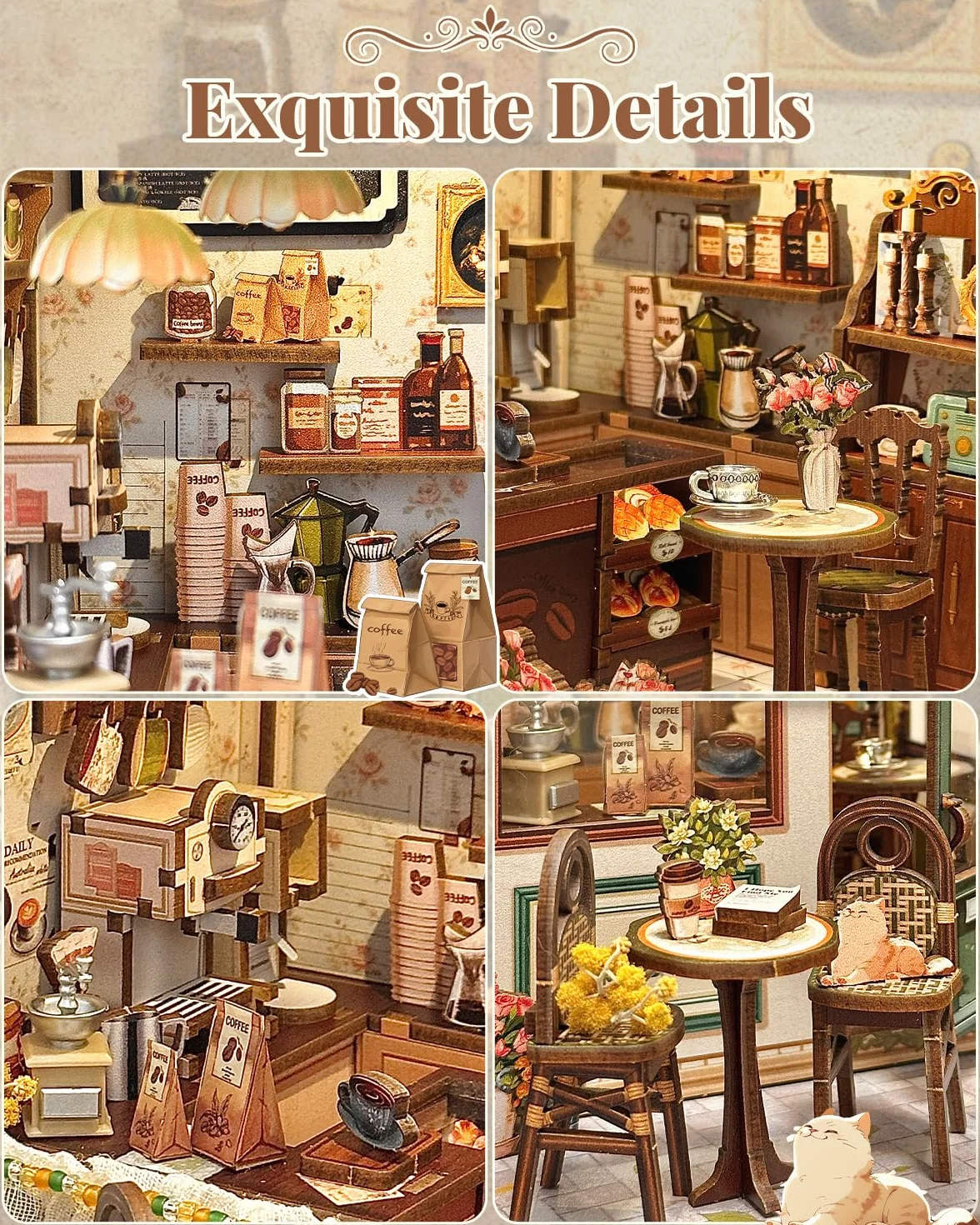 CUTEBEE Book Nook Kit-DIY Domek Dla Lalek,Drewniana Zakładka 3D w Stylu Vintage Biel & Zieleń,Dekoracja na Półkę,Prezent dla Dorosłych (Sunny cafe)