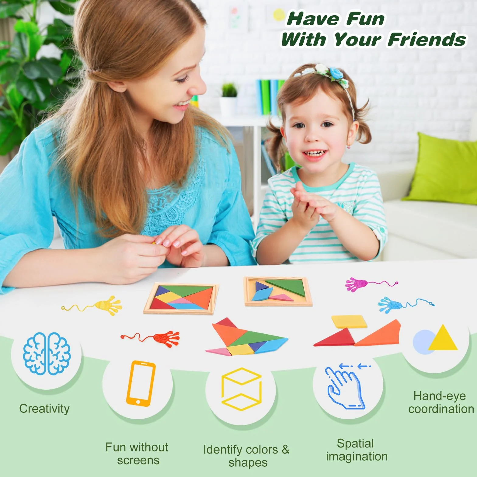 Tangram drewniane puzzle dla dzieci, 20 sztuk, małe upominki, upominek na urodziny dziecka, do szkoły + 10 plotkarek, zabawka na prezent urodzinowy, mini zestaw