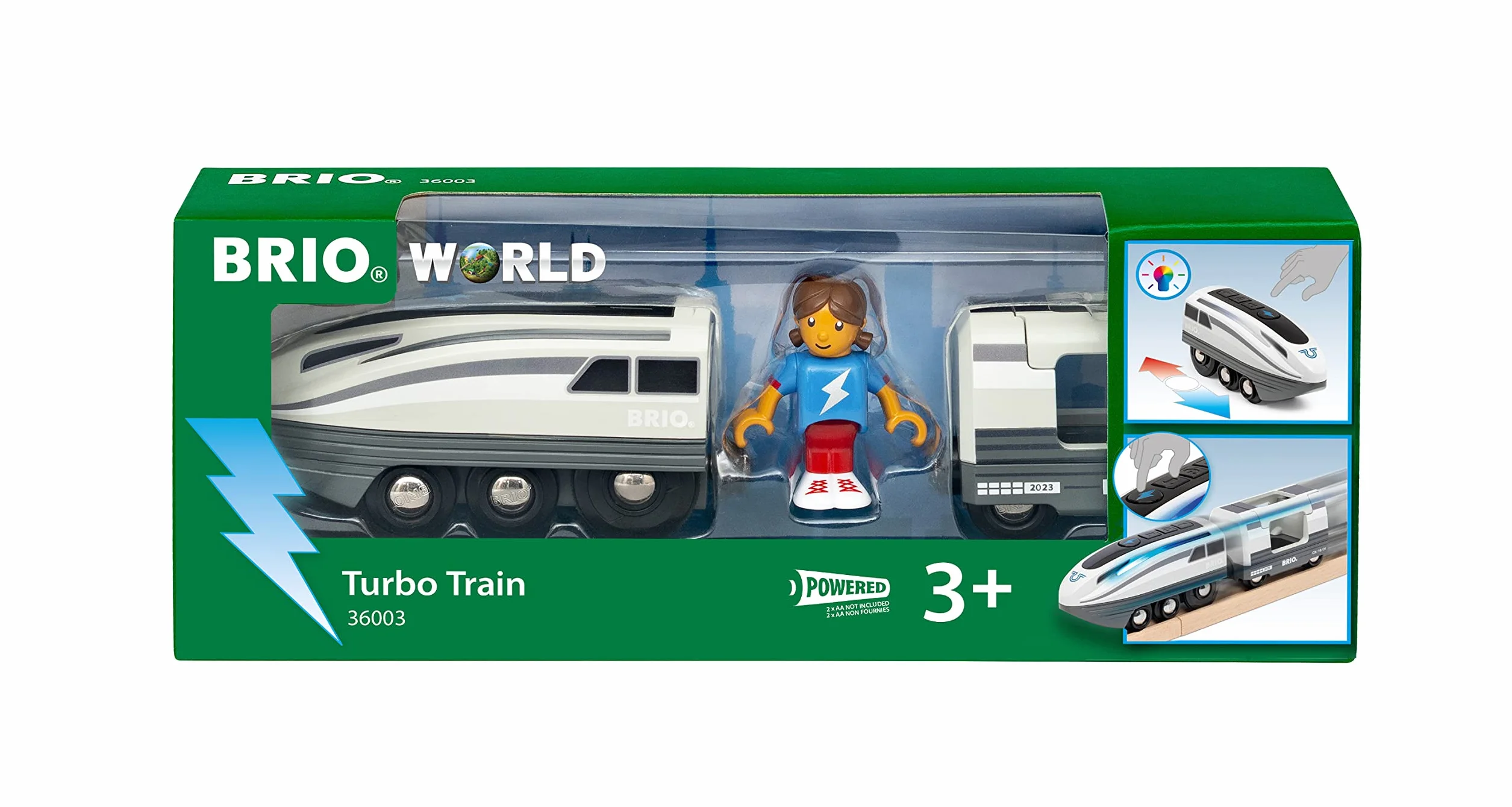 BRIO 36003 - Turbo Train - Pociąg zabawkowy na baterie dla dzieci w wieku 3 lat i starszych, niebieski, biały