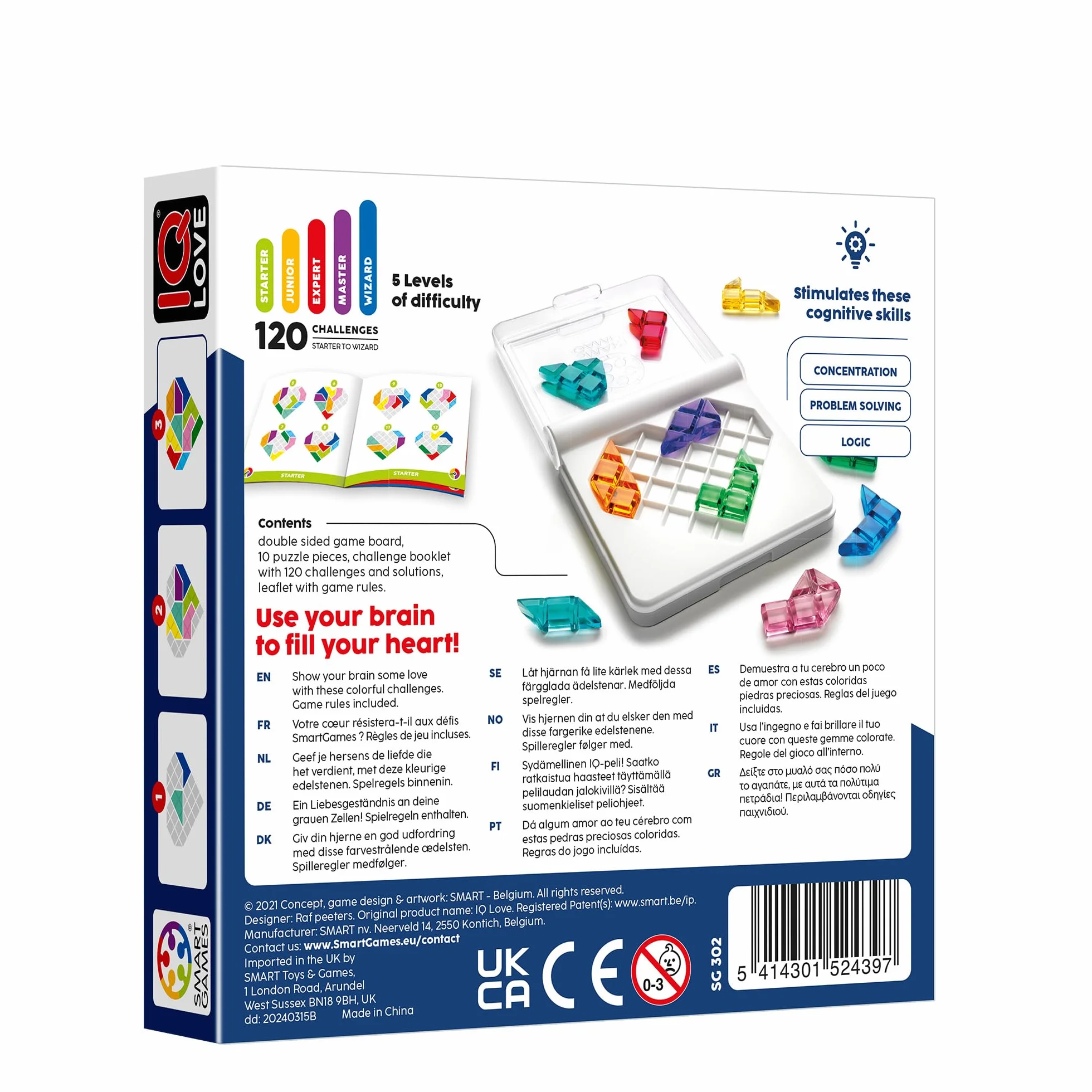 smart games - IQ Love, Puzzle Game with 120 Challenges, 2 Playing Modes, 7+ Years