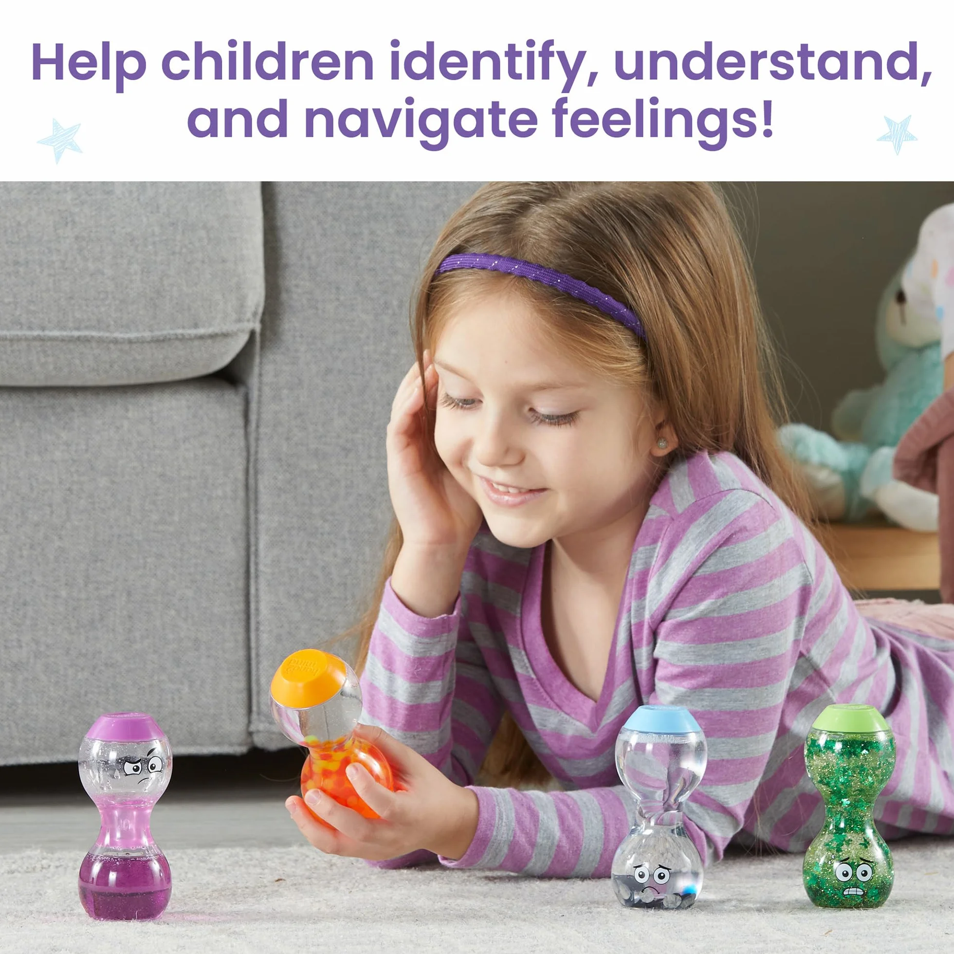 Learning Resources – Tuby sensoryczne „Express Your Feelings”, Podekscytowanie, Niecierpliwość, Samotność, Zdenerwowanie, Dzieci 3+, Zabawki do rozpoznawania emocji, Zabawki do ściskania