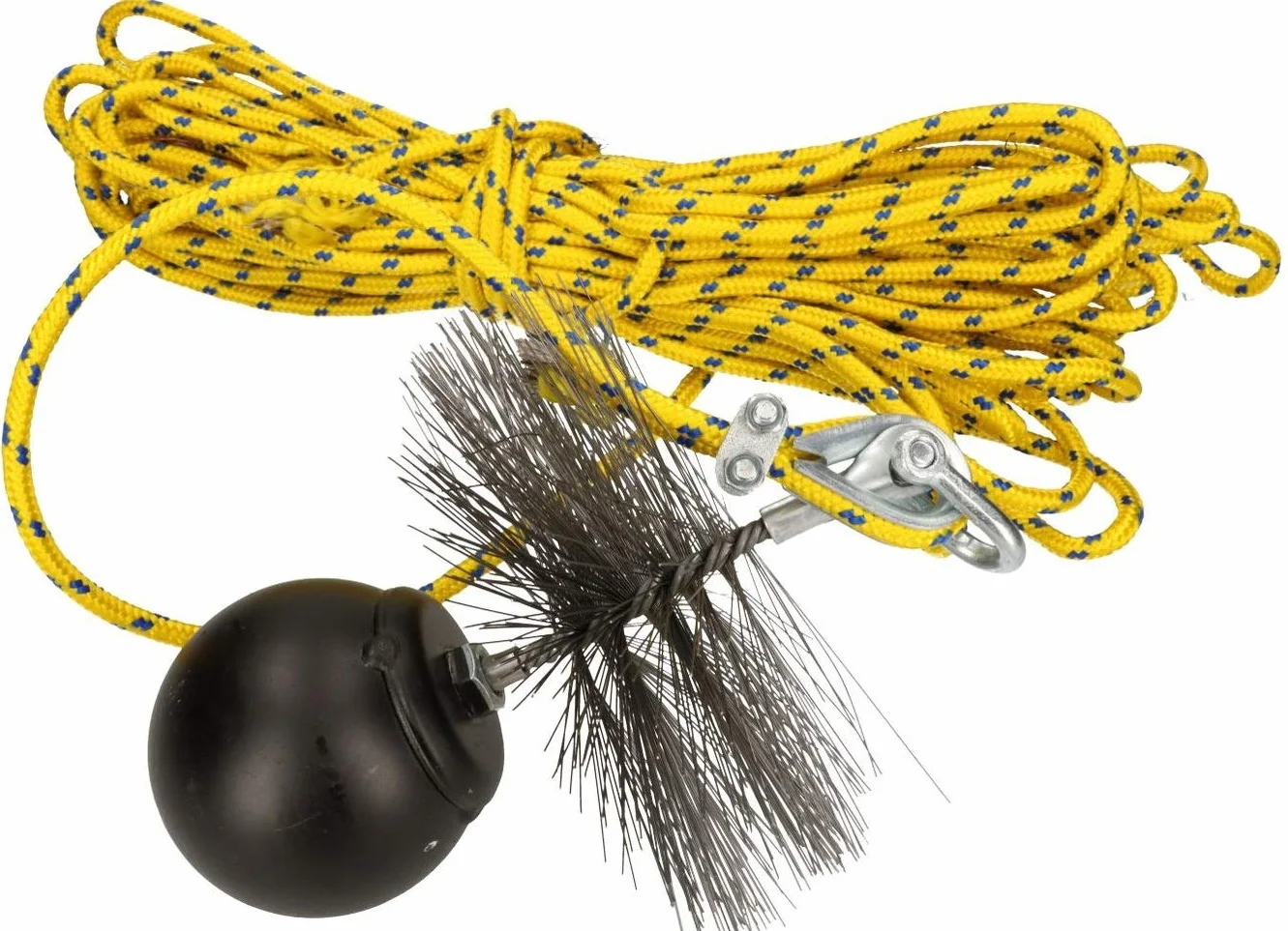 KOTARBAU® Zestaw do czyszczenia komina ze szczotką ze stali sprężynowej: kula, szczotka (150mm), linka (12m)