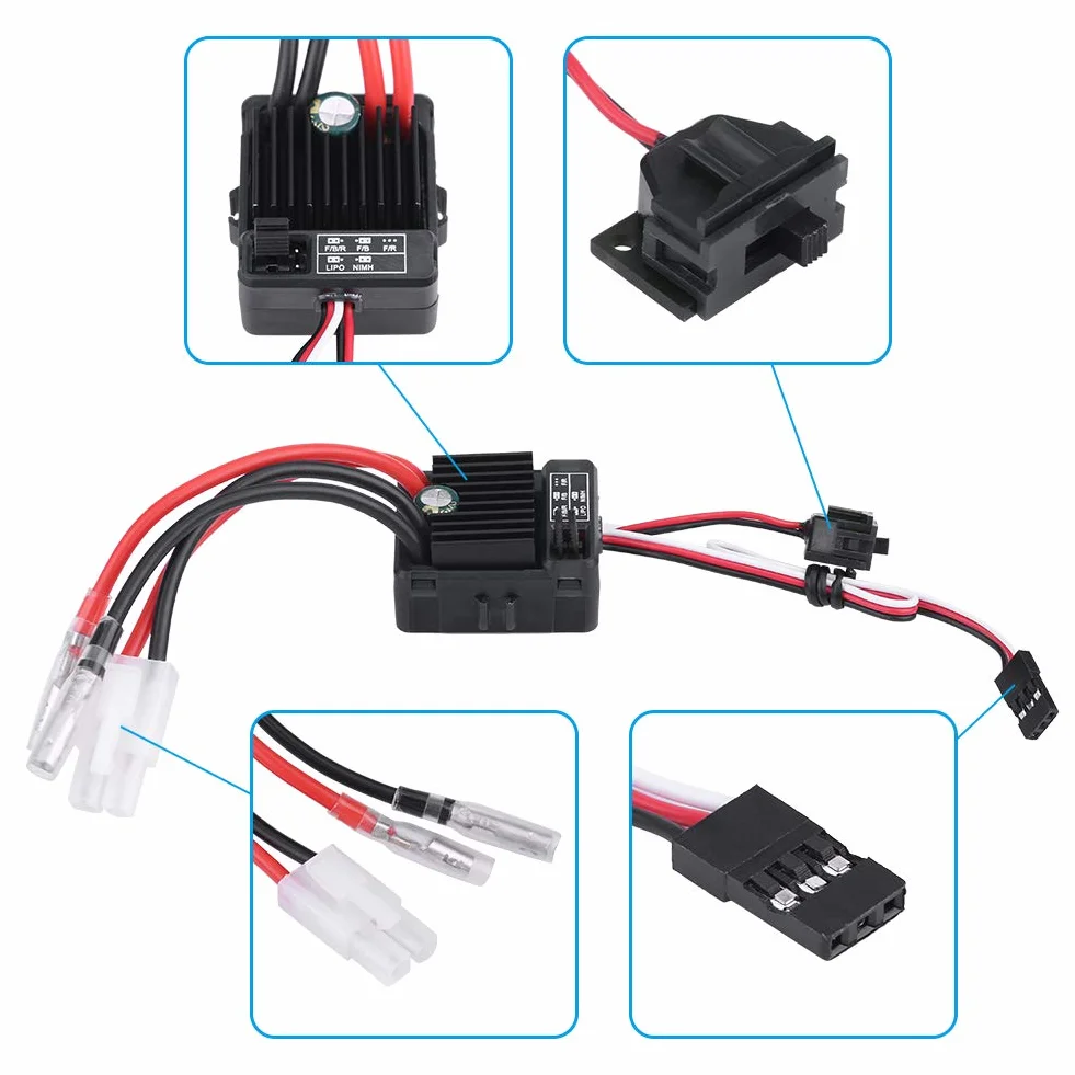 RC Auto ESC szczotkowane, wodoodporne szczotkowane 1060 60A ESC do Touring RC Auto Truggy 1/10 RC Auto