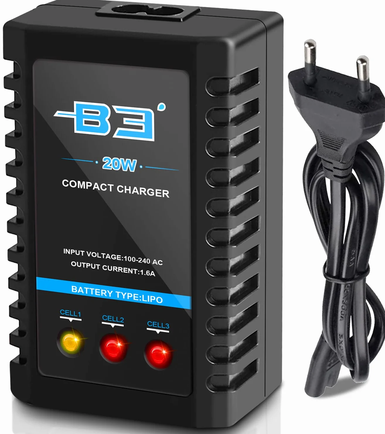 Cargador de batería B3 Lipo 2S-3S 7.4V-11.1V 100-240V para RC