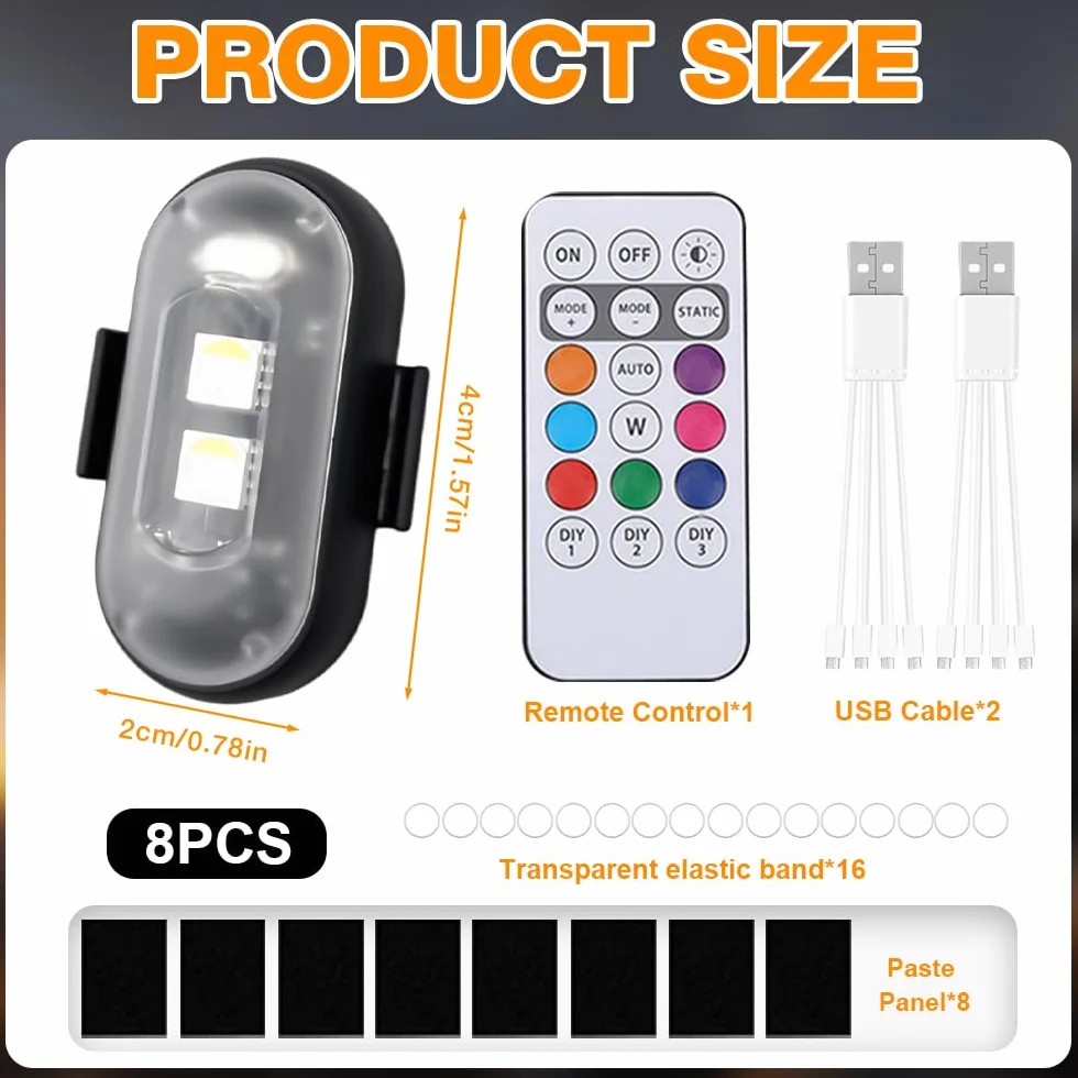 bezprzewodowe światła LED, 8 sztuk, stroboskop, światło do drona, 8 kolorów, lampa błyskowa LED z pilotem zdalnego sterowania, lampa błyskowa LED do samolotu, Flylights, oświetlenie podwozia do