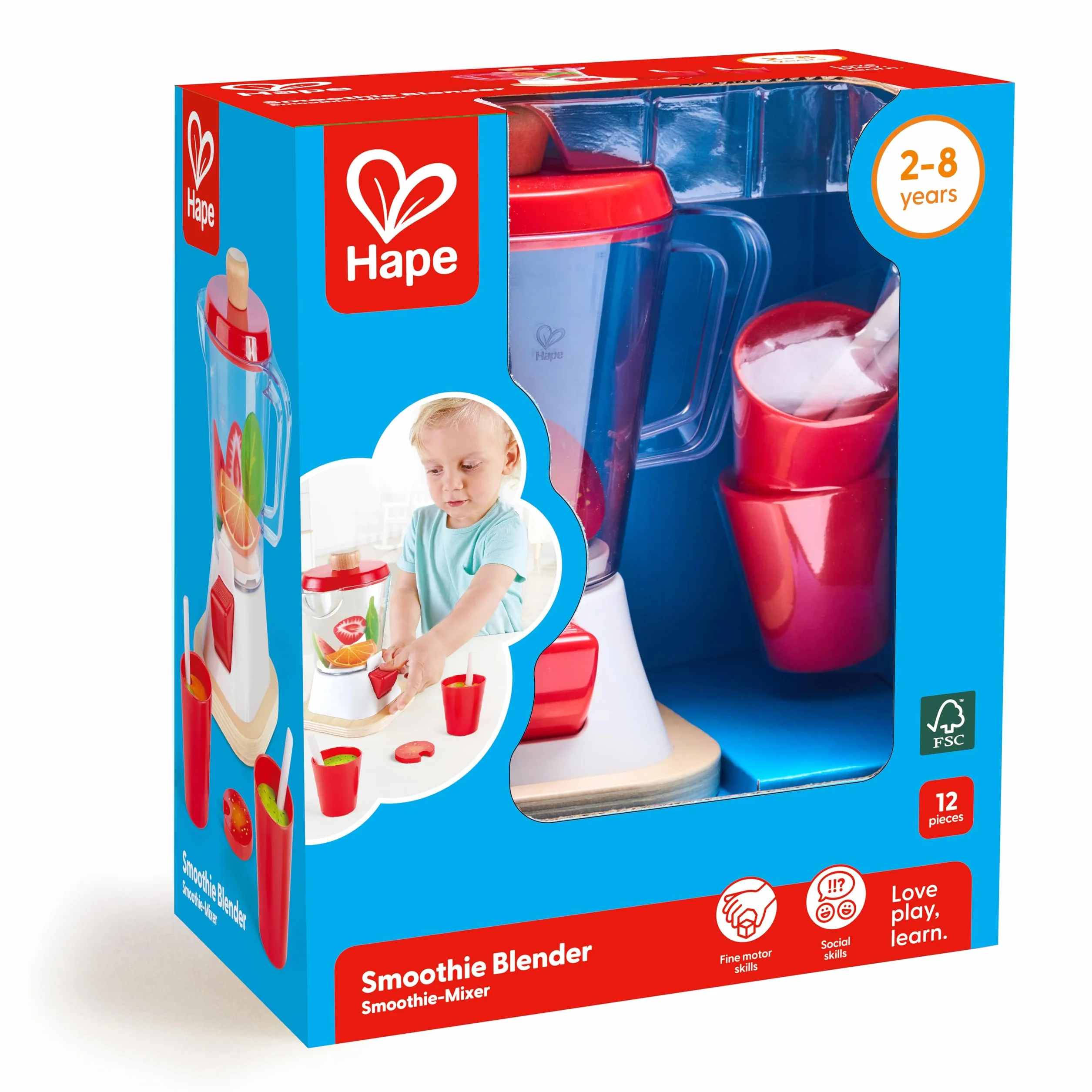 Hape Smoothie Blender, Multicoloured Kitchen Smoothie Machine Playset Complete with Cups and Straws