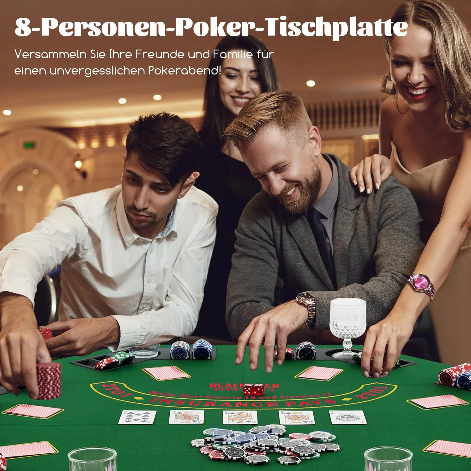 COSTWAY Texas Holdem mata do pokera, 120 x 120 cm, składana, dla 8 graczy, z uchwytami na napoje, dywan do pokera z torbą do przenoszenia, ośmiokątna, zielona