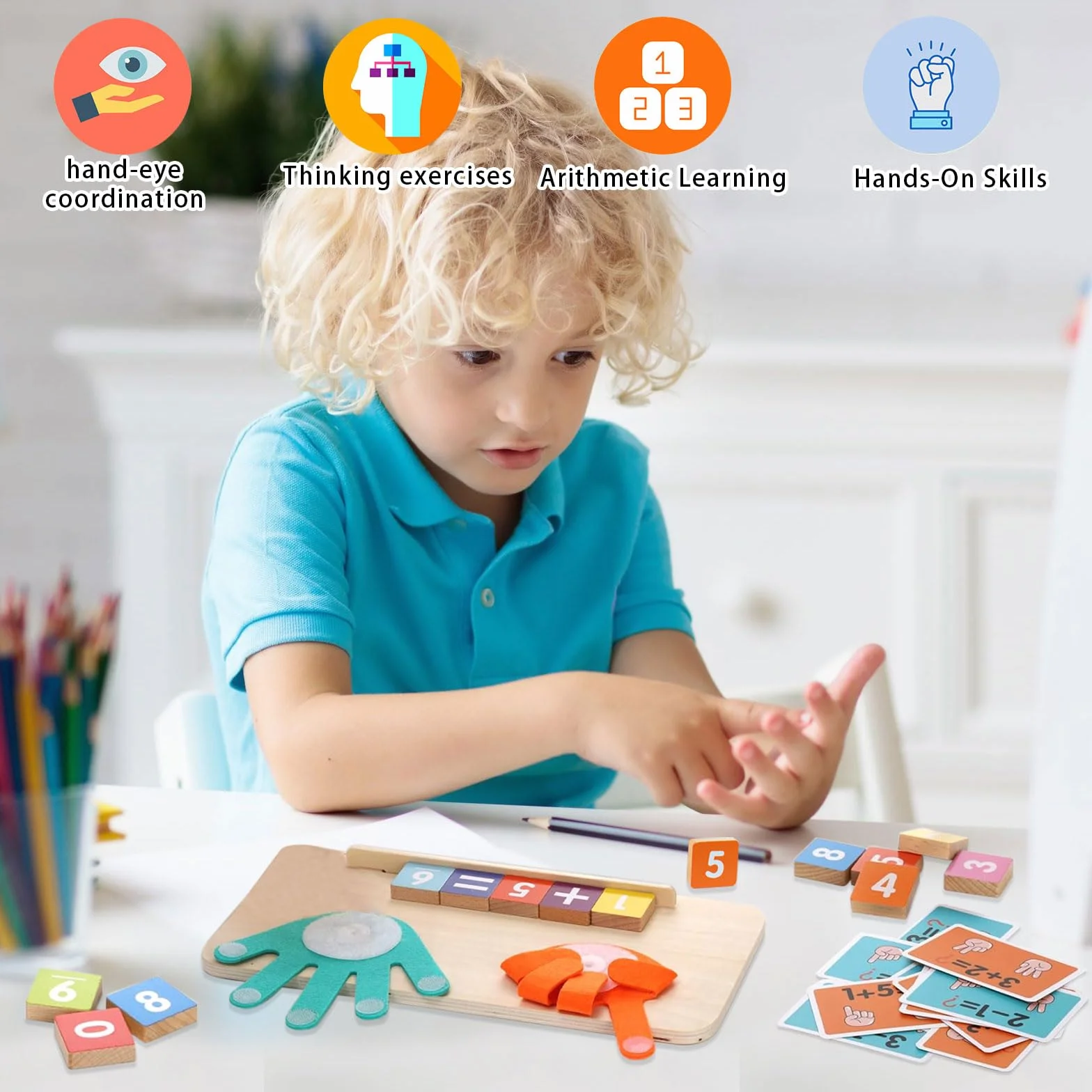 Drewniana zabawka matematyczna, nauka liczenia dla dzieci, zabawka matematyczna, zabawka edukacyjna dla dzieci w wieku 3, 4, 5 lat, dla chłopców i dziewczynek, prezent na Boże Narodzenie