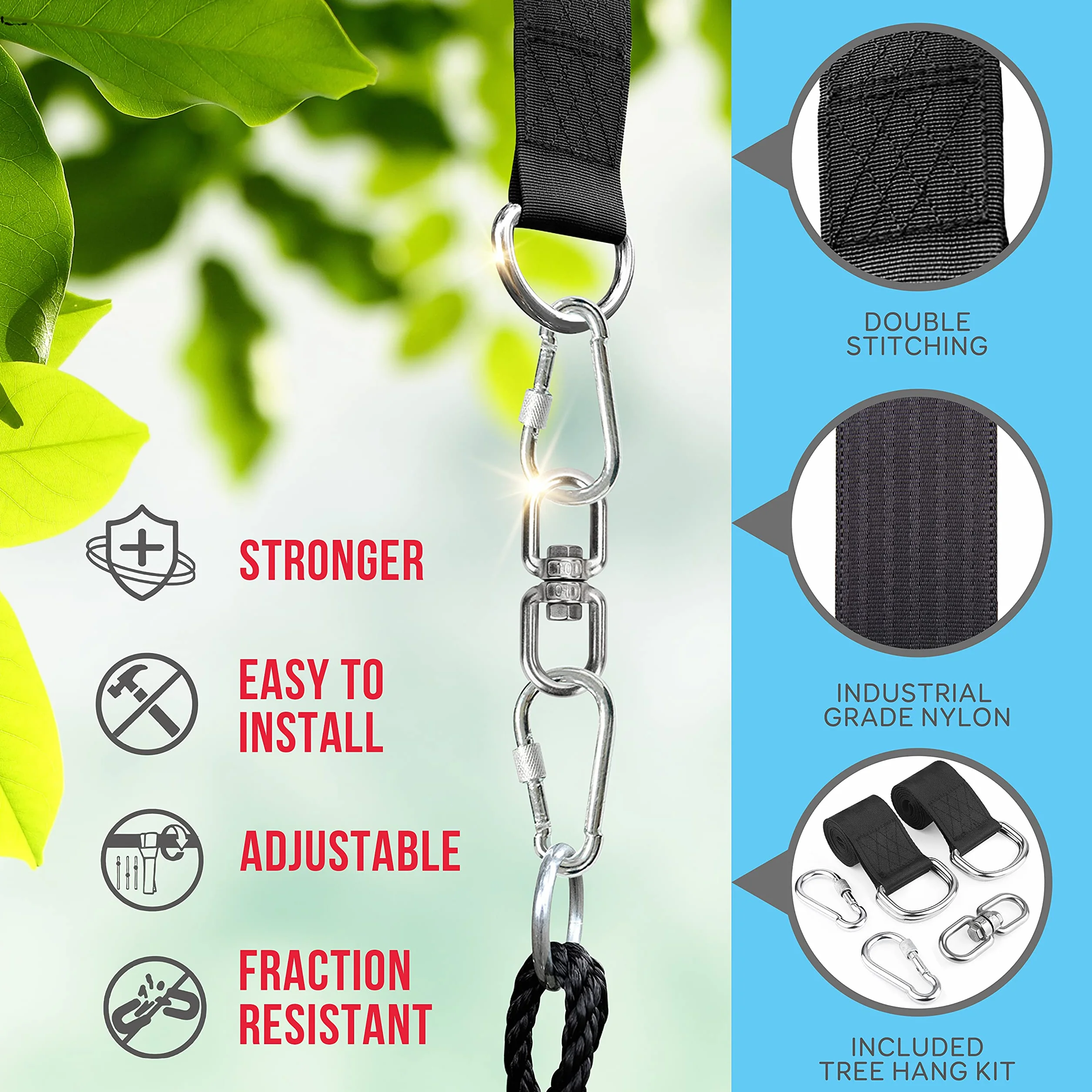 SereneLife 40 Inch Giant Outdoor Saucer Tree Swing with Hang Kit and Center Spinner - Round Hanging Circular Flying Saucer w/Rope Straps & Sturdy Steel Frame, Polyester Fabric Seat for Kids (Black)