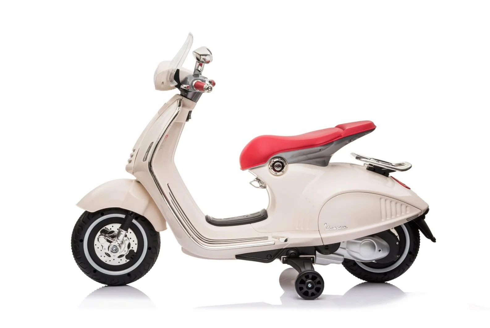 Jeździk skuter dla dzieci Vespa, pojazd od 3 lat, silnik 2x30W, biały