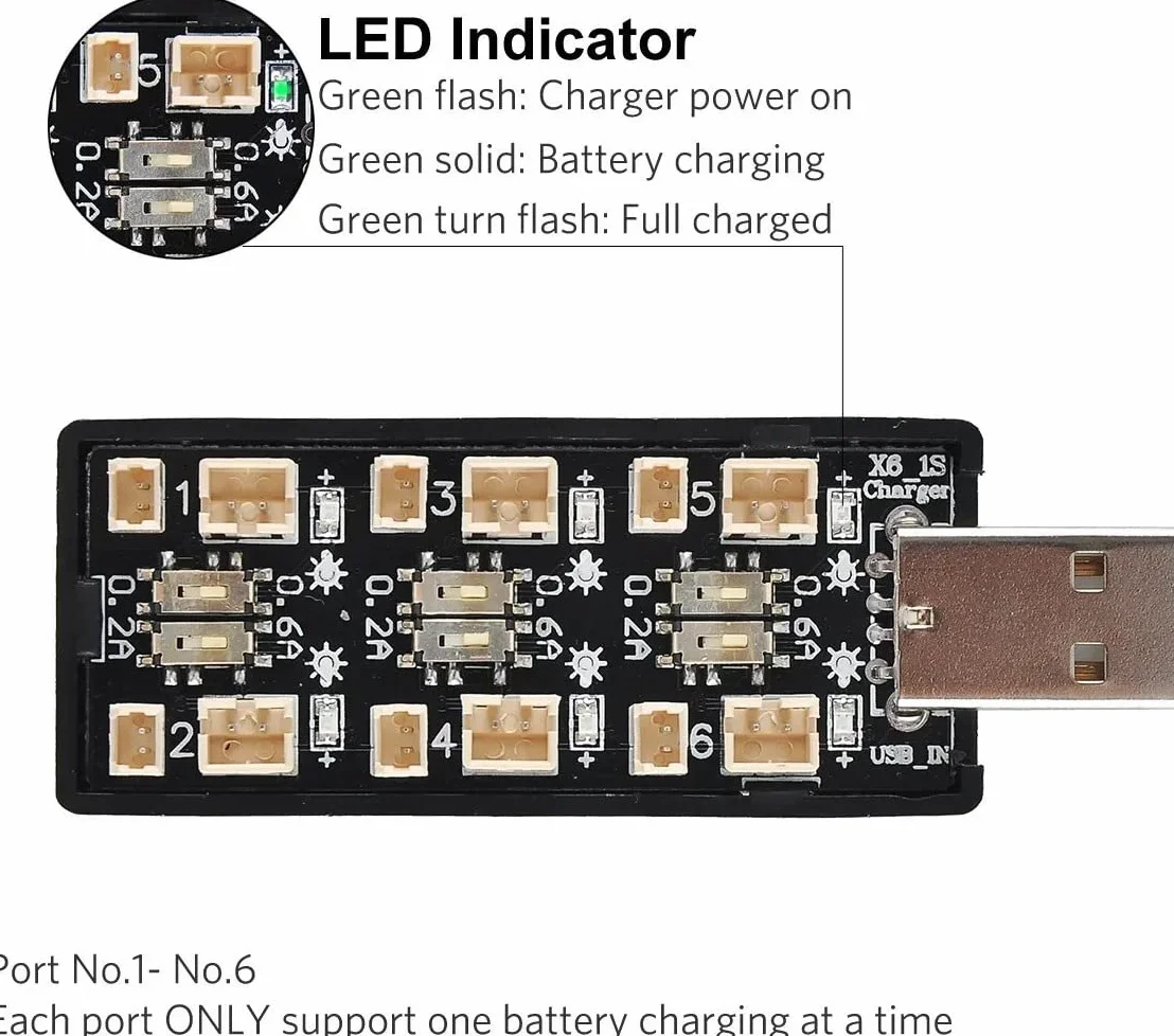 GTIWUNG 1S ładowarka USB 3,7 V / 4,20 V 6 kanałów, ładowanie USB bateria LiPo JST 1.25 JST PH 2.0 MCX MCPX złącza do zabawki model RC