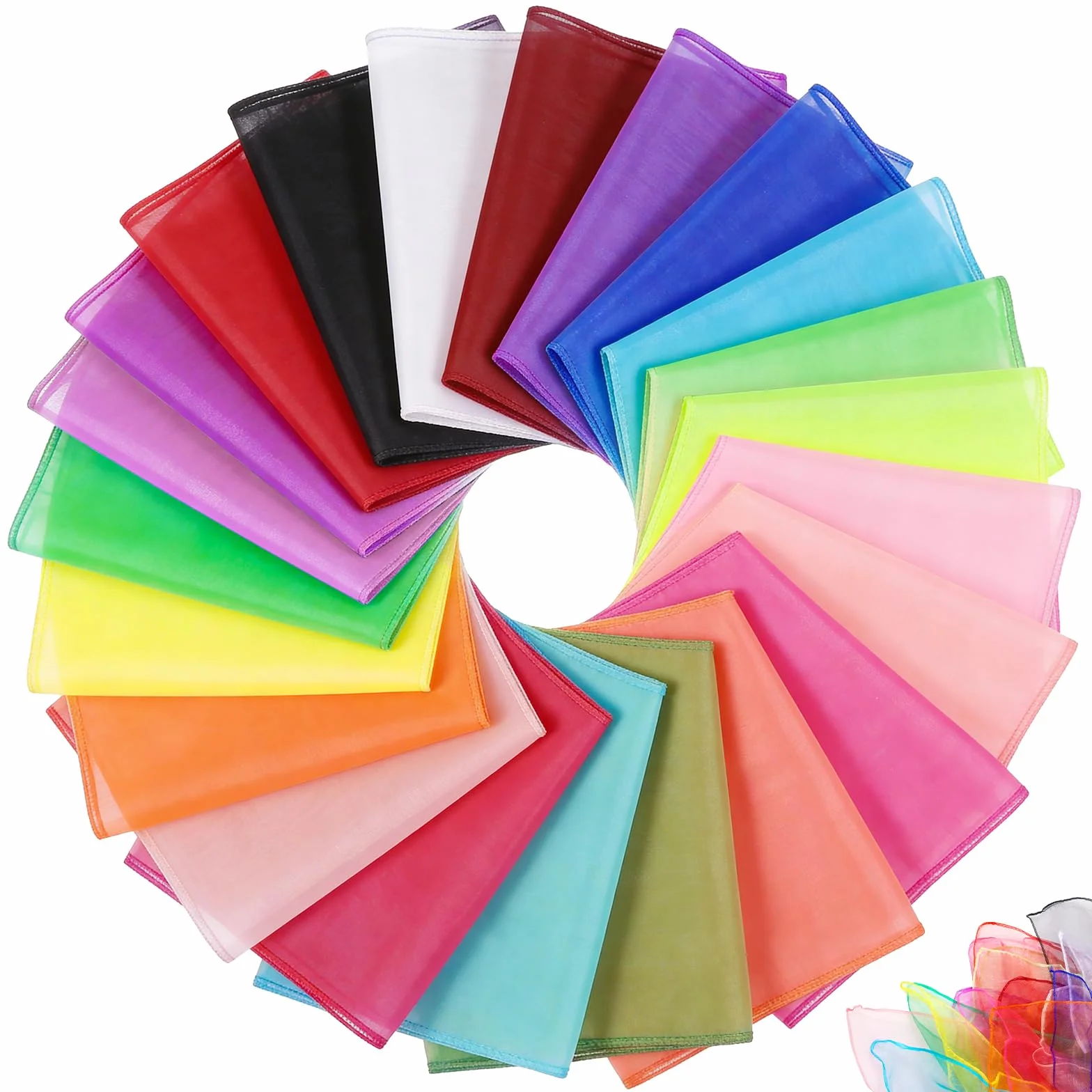 22 szt. Chusty żonglerki, 60x60 cm kolorowe chusty do zabawy, kwadratowe szaliki żonglerskie, miękkie szaliki sensoryczne do gier, akcesoria taneczne (22 kolory)