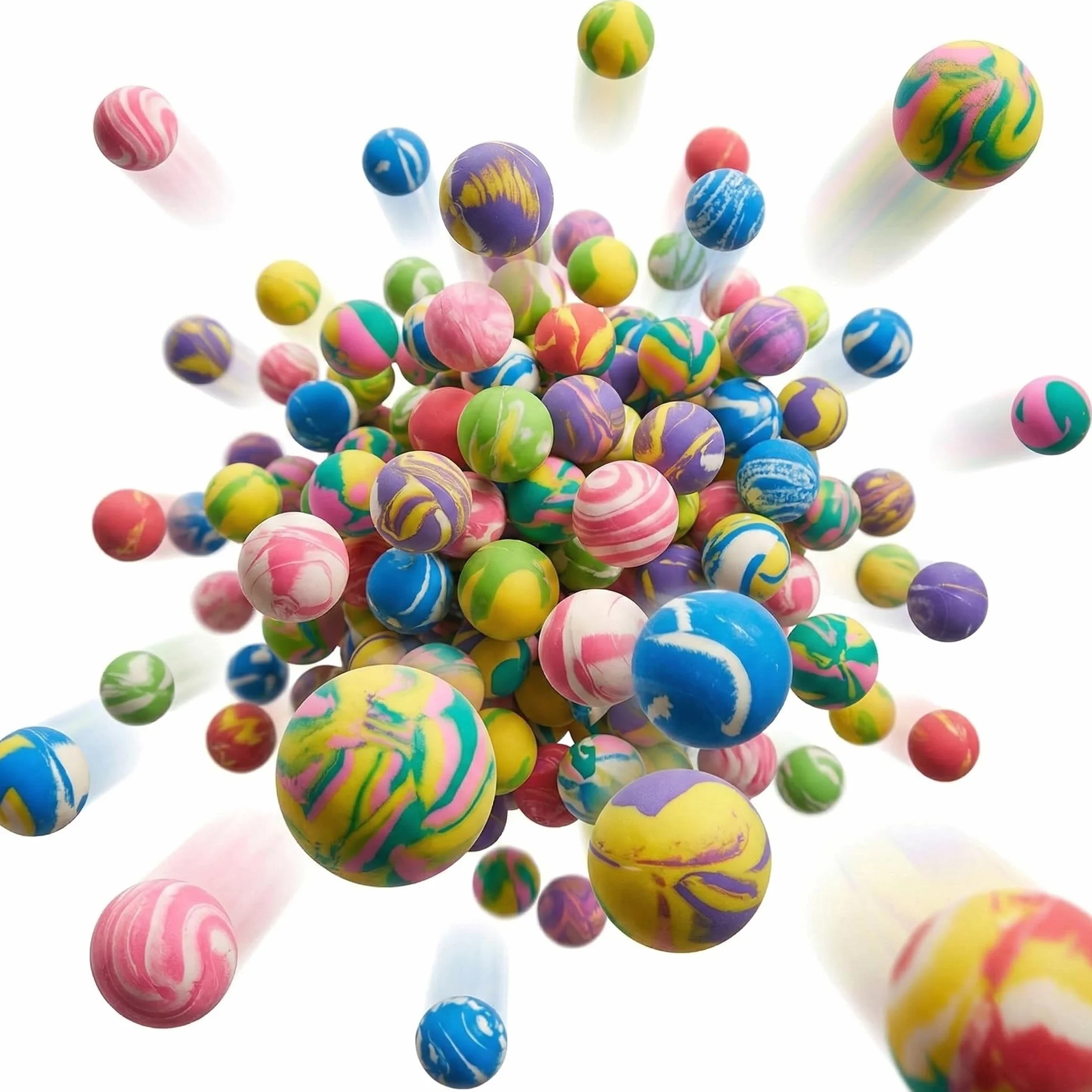 The Twiddlers 90 Mini Bouncy Balls 25mm Mixed Vibrant Marbled Colours