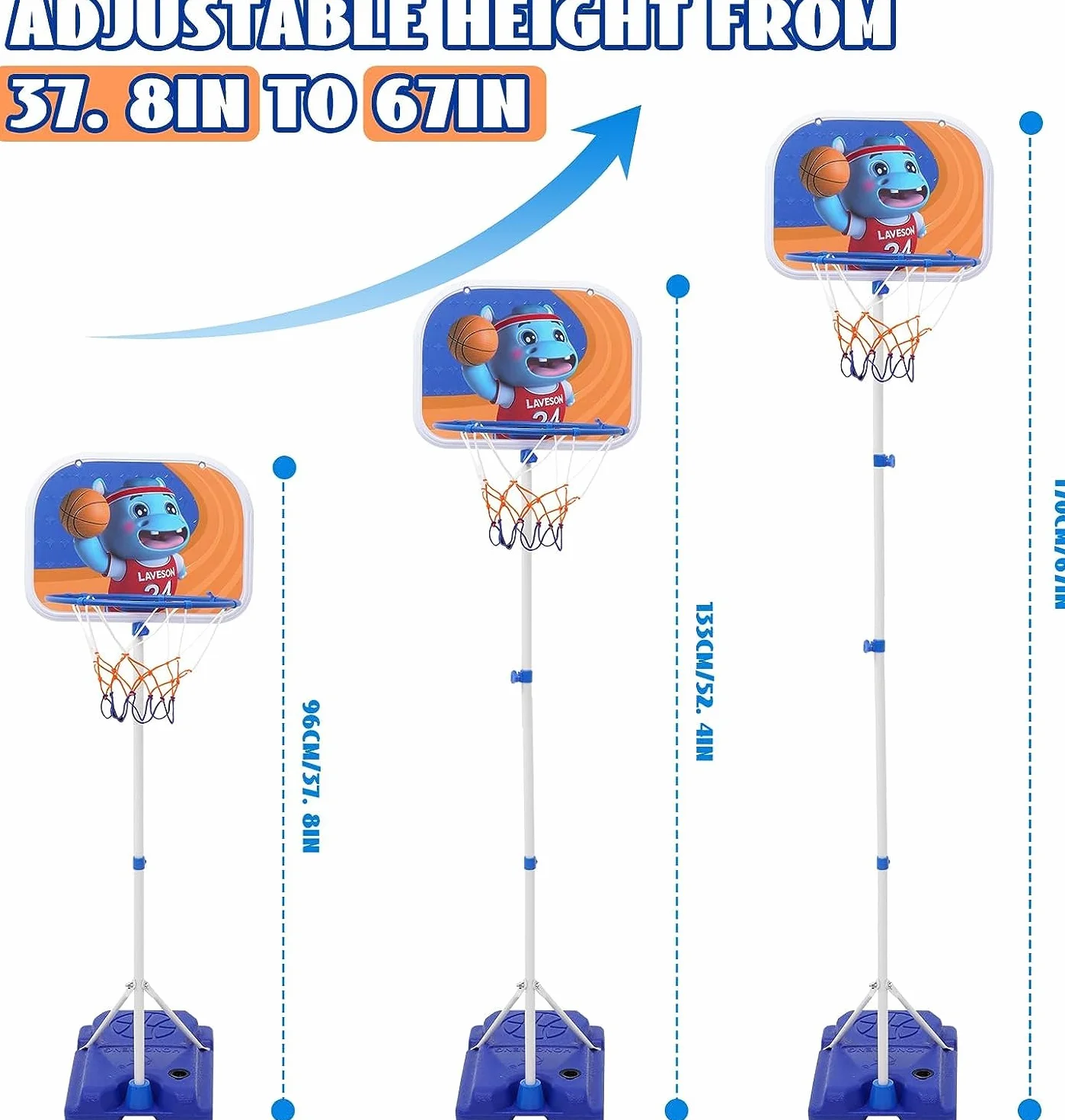 Mini stojak do koszykówki 2 w 1, z regulacją wysokości, przenośny kosz do koszykówki dla dzieci 96-170 cm, podstawa wypełniana wodą lub piaskiem, kosz do koszykówki na zewnątrz i wewnątrz, z 2 piłkami