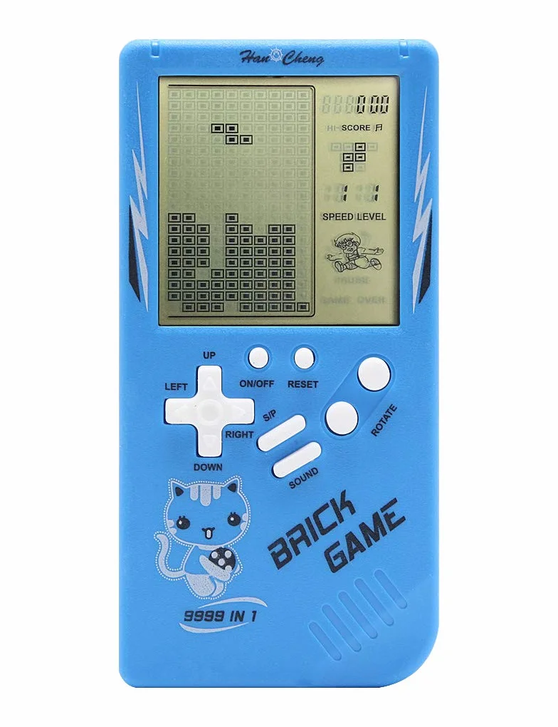 Konsola do gier Retro Big Screen Brick 9999 w 1, czołg, wyścig, strzelanie, swobodna gra logiczna, regulowany stopień trudności/prędkość, mała i łatwa do przenoszenia (niebieska)