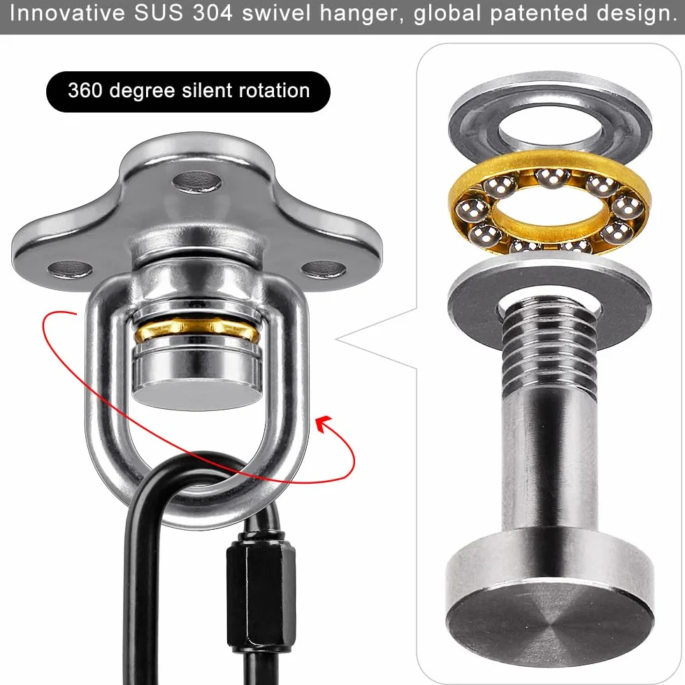 SELEWARE 2 x hak sufitowy do ciężkiego worka treningowego, z obrotowym hakiem o 360°, z karabińczykiem, wspornikiem do drewnianych belek, worków z piaskiem, jogi, huśtawki